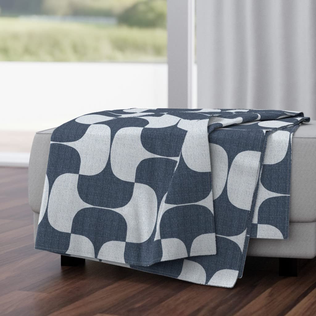 Soft Plush Minky Throw Blanket 50x70 Inches - Mid Century Modern Blue & White Mushroom Print - Cozy Lightweight Blanket for Bed, Sofa & Nursery Decor
