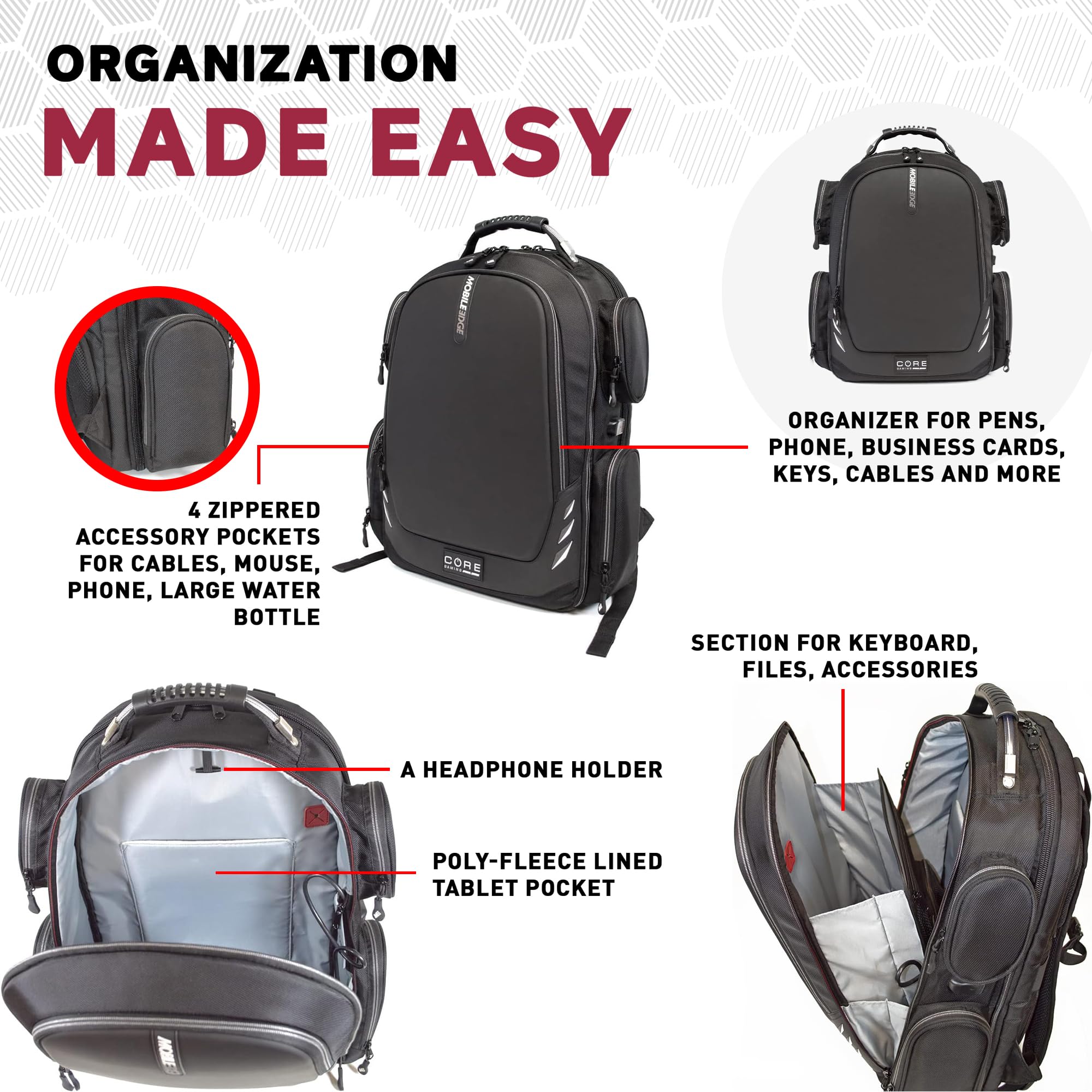 Mobile Edge Core Gaming Laptop Backpack for 17-18 Inch Laptops - USB Charging Port & Cable Included - TSA Approved Black Backpack - Perfect for Travel, Work & School