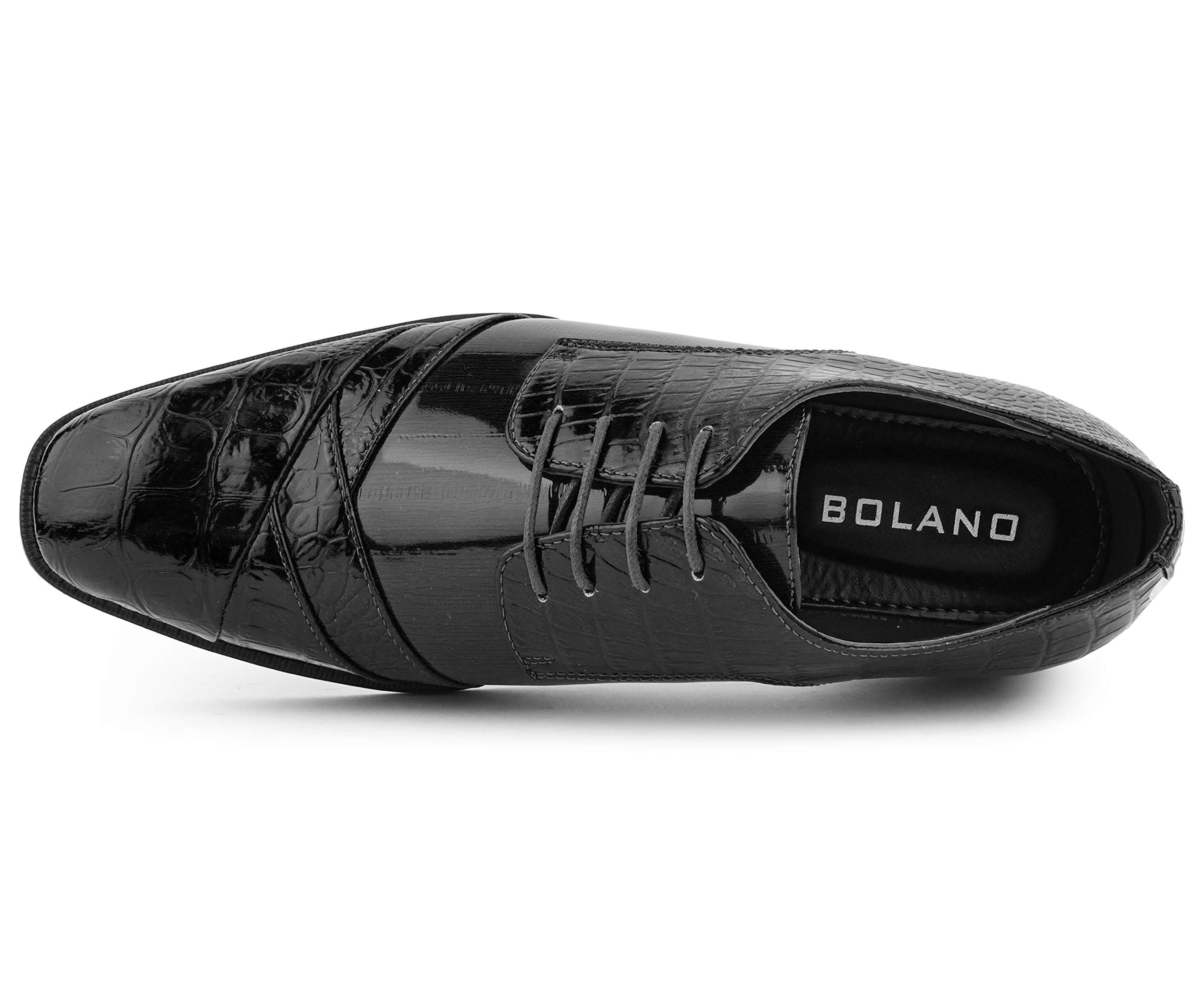 Bolano Bandit Men's Cap Toe Oxford Dress Shoes | Alligator Print Formal Shoes | Croc Folded Leather Oxfords for Business, Wedding & Office Wear