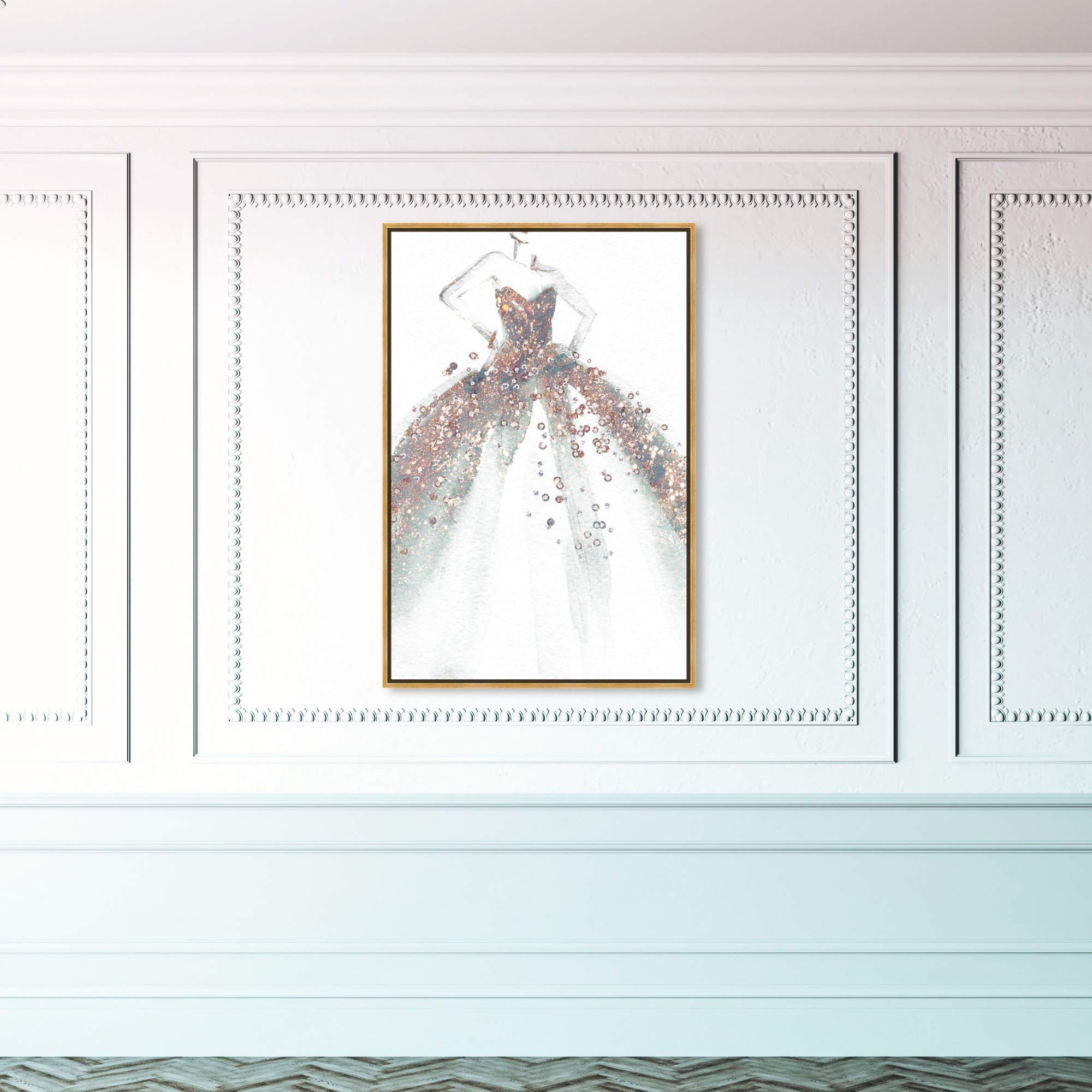 Oliver Gal Artist Co. 'Star of The Ball' Fashion Glam Wall Art - 30x45 Inch Framed Canvas Print in Gold & White | Elegant Home Decor for Living Room, Bedroom & Office
