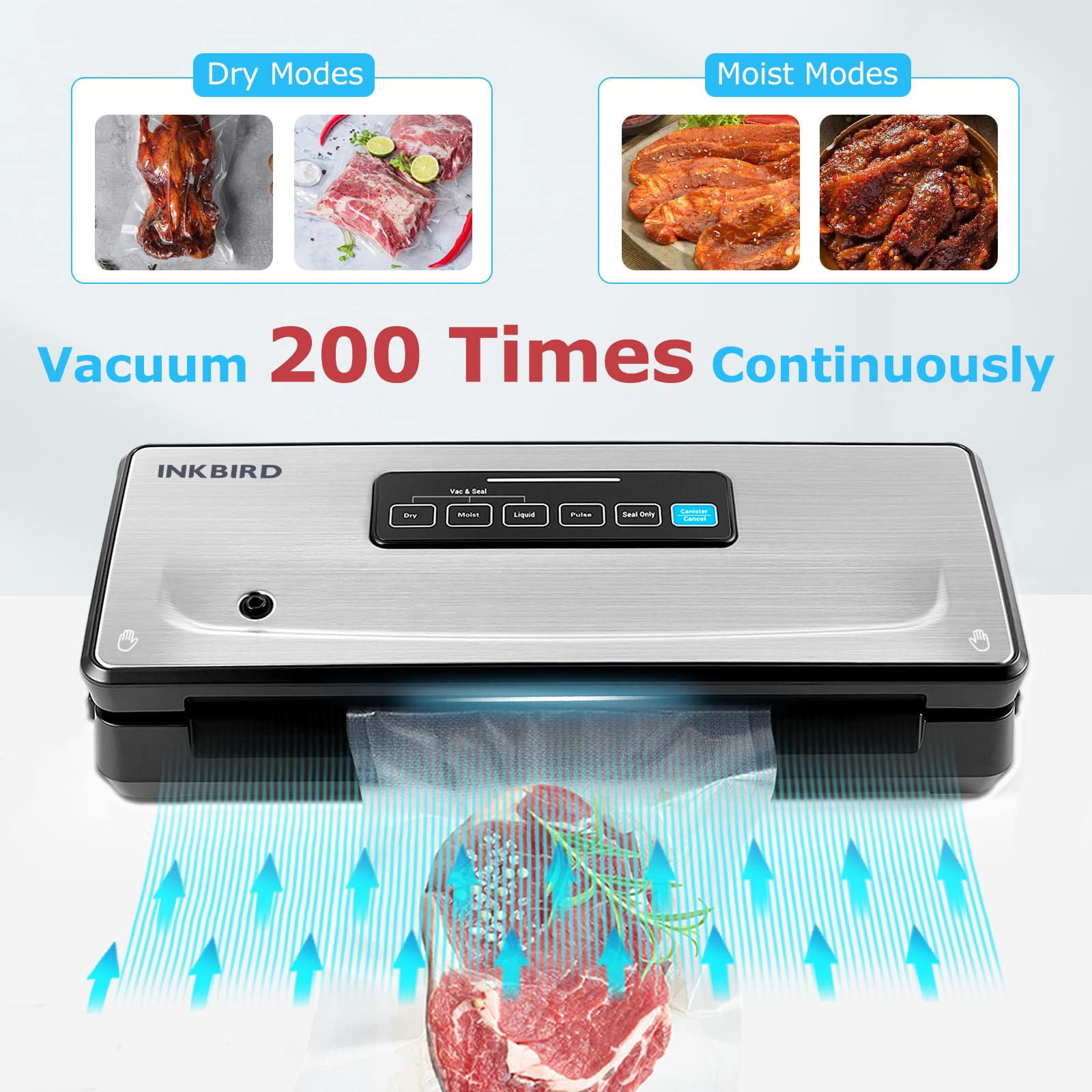 **INKBIRD 10-in-1 Food Vacuum Sealer Machine with 20FT Bag Storage & Cutter – 85KPa Powerful Suction for Moist/Dry/Canister Foods – Includes 5 Starter Bags & 1 Bag Roll – Perfect for Meal Prep, Sous Vide & Long-Term Food Storage**