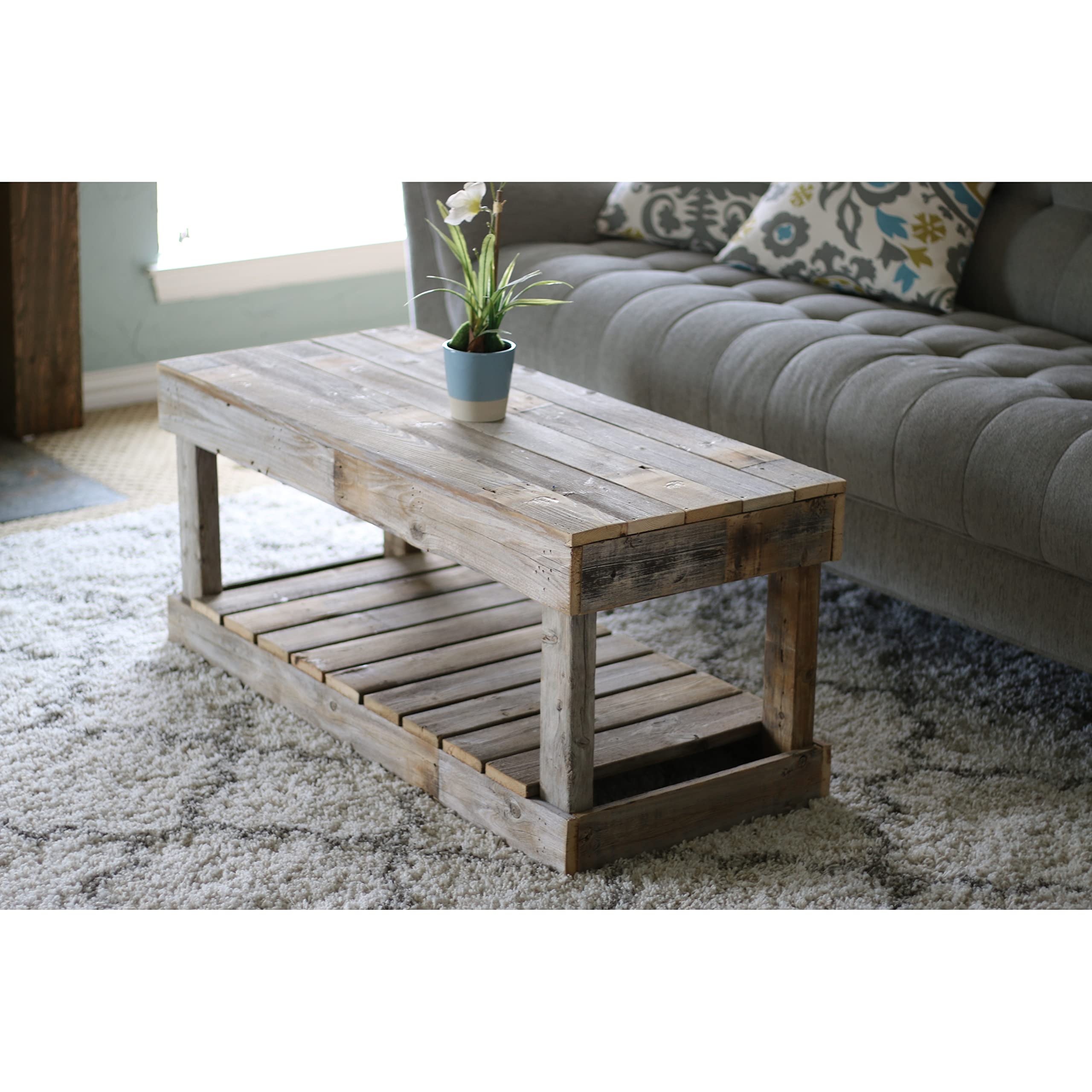 Doug and Cristy Designs Slatted Bottom Coffee Table - Modern Brown Wooden Side Table for Living Room, Lounge & Office Decor