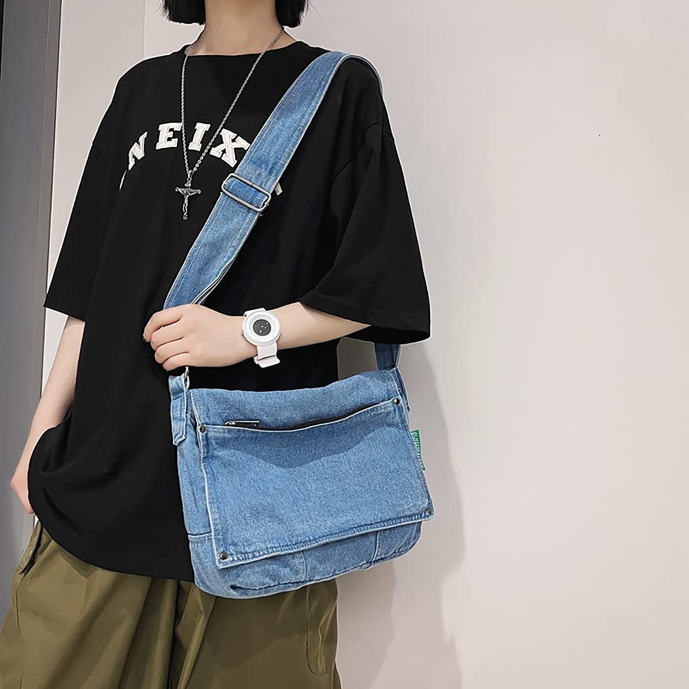 Women's Fashion Denim Crossbody Bag - Large Capacity Tote Shoulder Bag with Wide Strap for Work, Shopping & Travel | Perfect for Daily Commute, Office & Weekend Outings