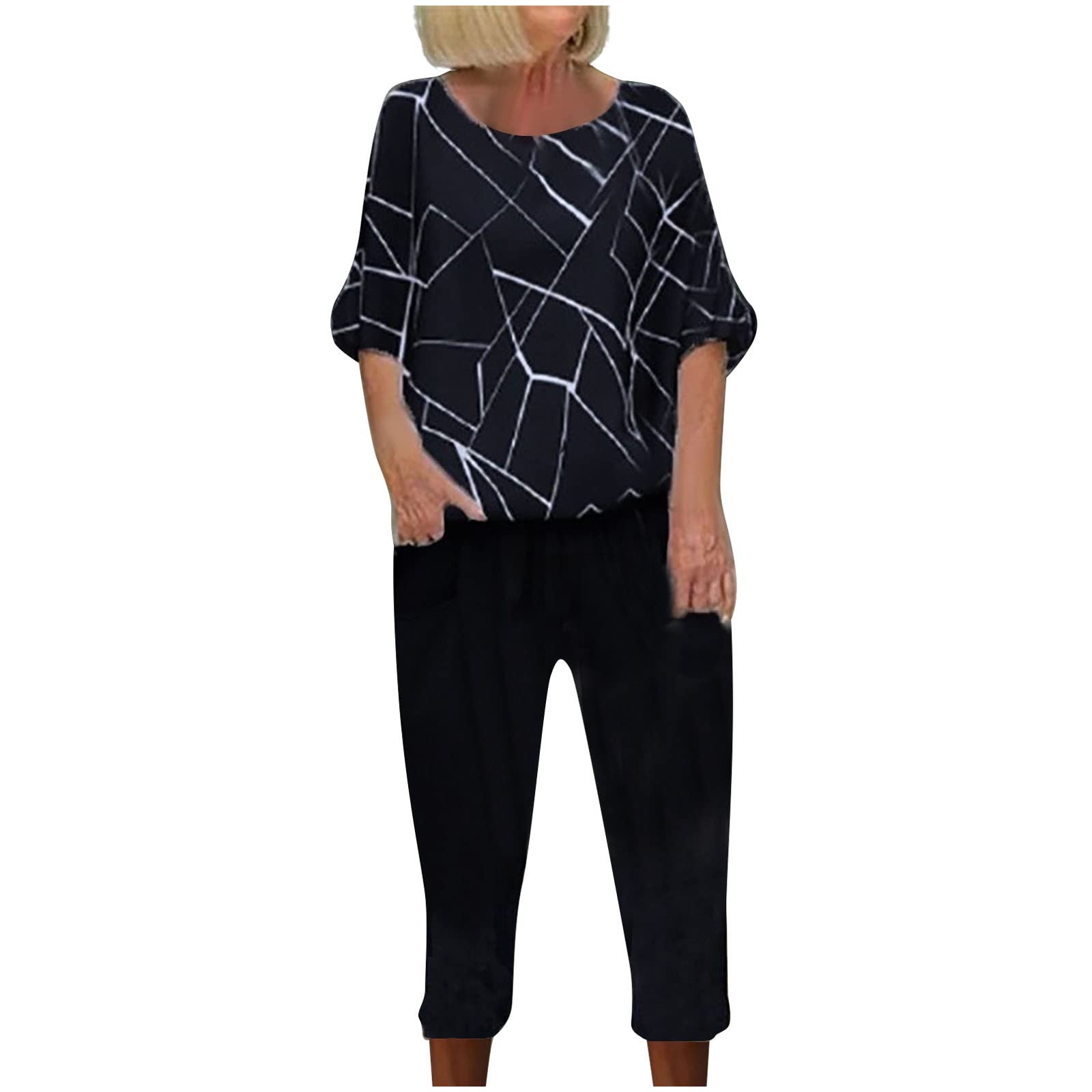 Women's Summer 2-Piece Outfit Set - Short Sleeve Lounge & Vacation Shorts Set | Comfortable Casual Wear for Beach, Travel, and Home Relaxation