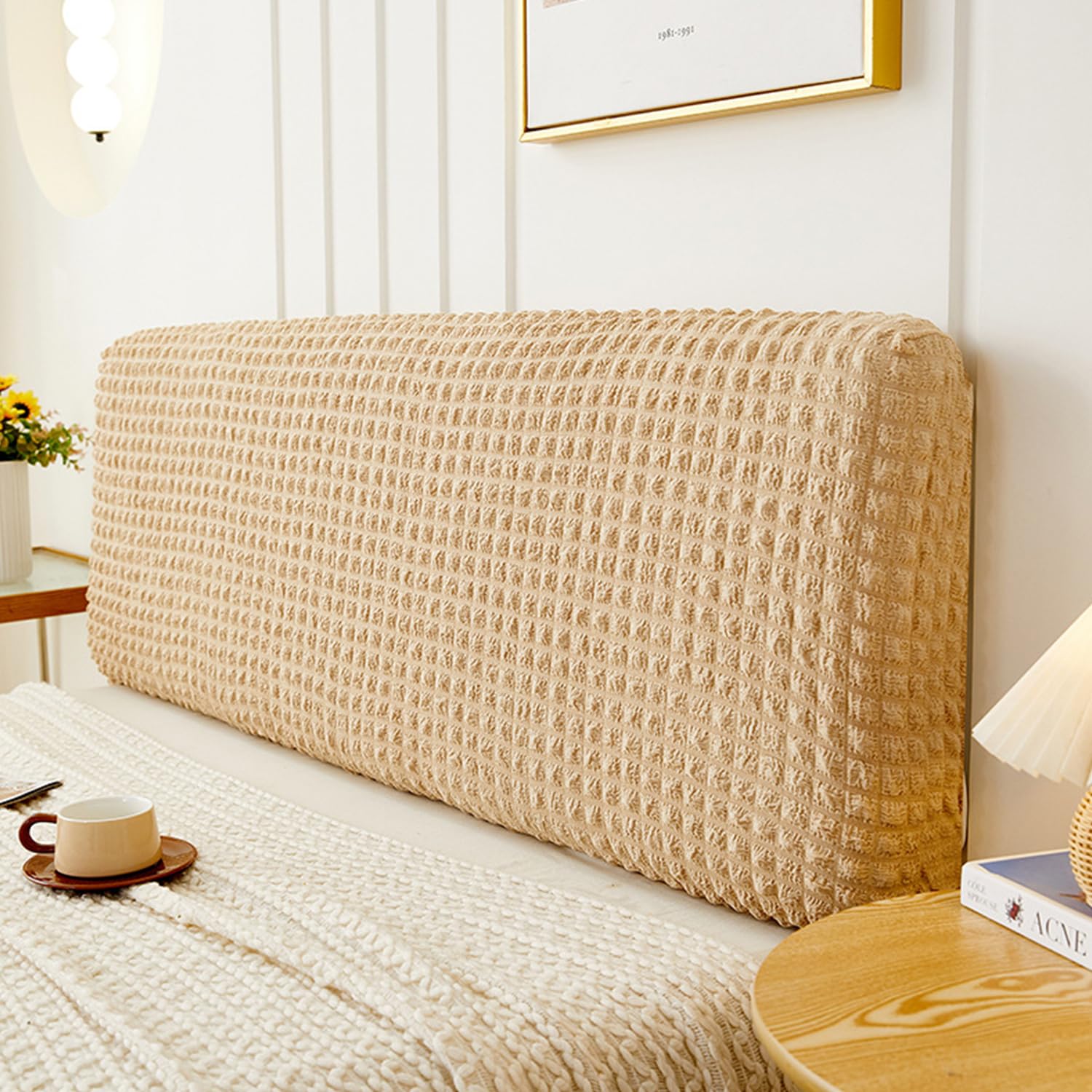 Queen Size Stretchable Headboard Slipcover - Soft Dustproof Washable Headboard Protector Cover for Cal King/Full Beds (Beige, 2m) | Perfect for Bedroom Decor & Home Styling