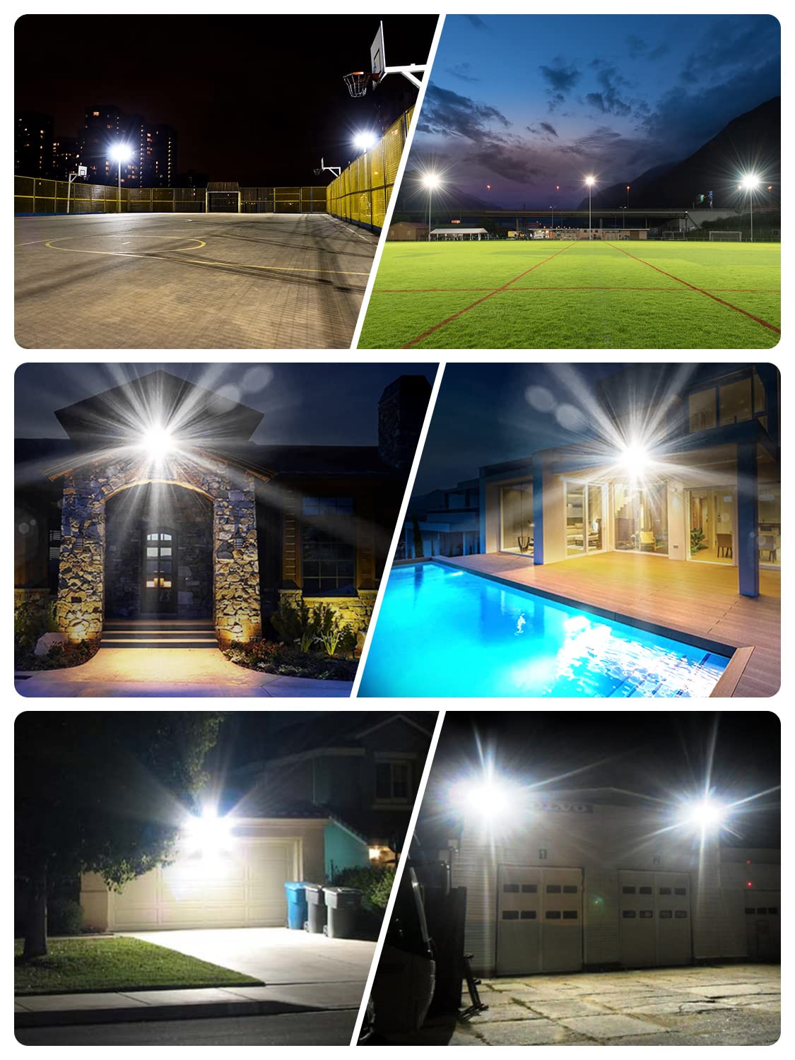 Viugreum 100W LED Flood Lights Outdoor, 8000LM Super Bright Waterproof Work Light, 6000K Daylight White Security Lighting for Garage, Yard, Garden, Stadium - 2 Pack - Perfect for Nighttime Safety and Landscape Illumination