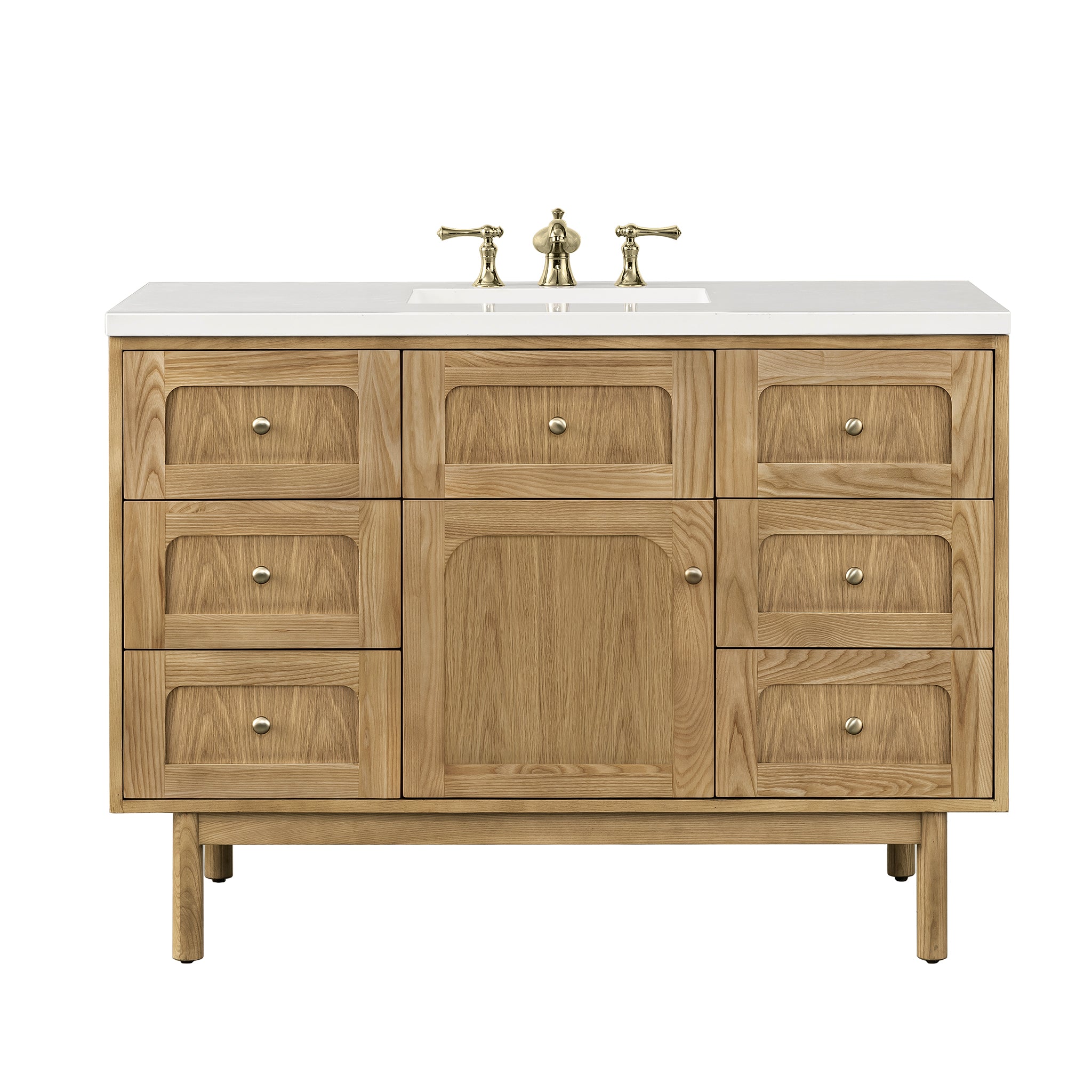 Laurent 48 Inch Single Bathroom Vanity with White Zeus Top & Light Natural Oak Finish - Perfect for Modern Home Bathroom Renovation and Small Space Design