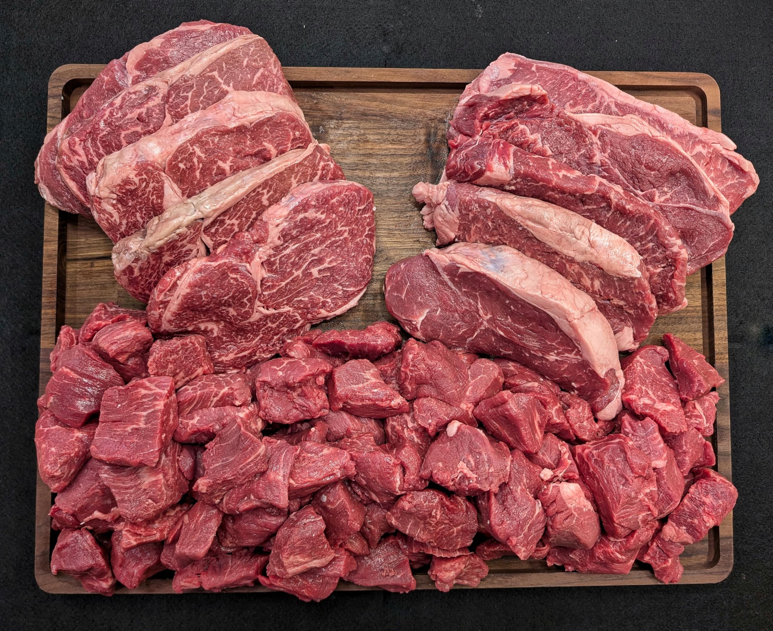 Premium Beef Steak Bundle - 5 Entrecôte, 5 Petit NY Strip Steaks & 5 Filet Mignon Cubes | Hand-Trimmed Restaurant Quality Meat for Grilling, Pan Searing & BBQ | Perfect for Family Dinners, Special Occasions & Outdoor Cooking