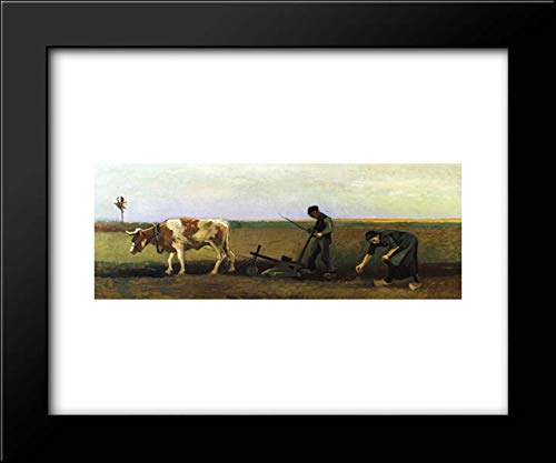 Vincent van Gogh Ploughman With Woman Planting Potatoes 24x20 Framed Art Print - Vintage Farmhouse Wall Decor for Living Room, Office & Gallery