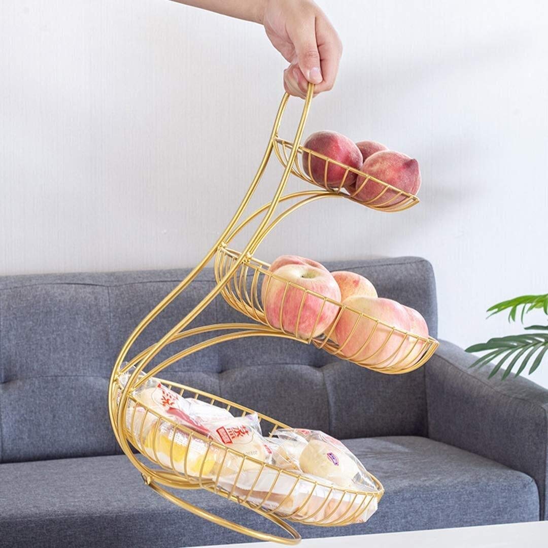 PTATT 3-Tier Golden Metal Wire Baskets - Kitchen Countertop Fruit Vegetable Storage Organizer for Snack Can Production - Perfect for Pantry Organization, Countertop Display & Home Decor