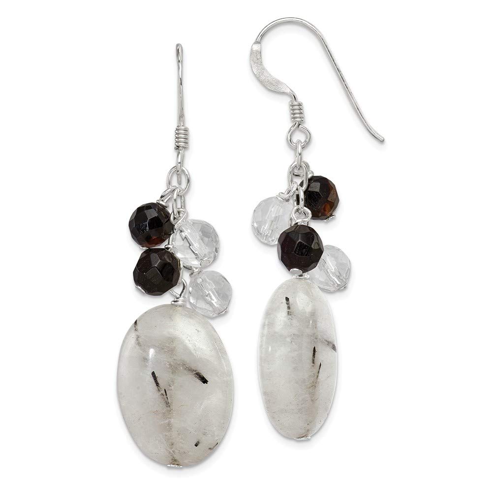 925 Sterling Silver Black Agate Crystal Tourmalinated Quartz Earrings for Women - Elegant Dangle Drop Earrings for Party, Wedding & Everyday Wear