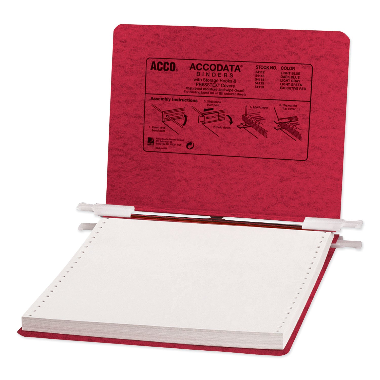 ACCO Presstex 2-Post Binder Covers with Storage Hooks - 6 Capacity, 9.5 x 11 Inches, Executive Red - Perfect for Office Organization & Document Storage