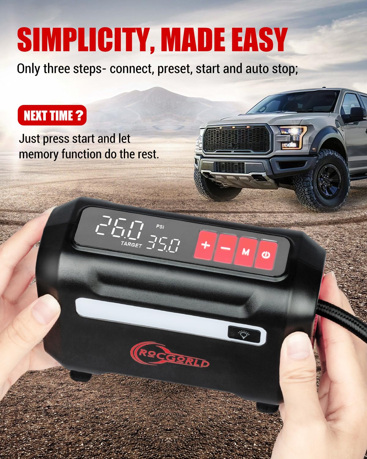 R8 Tire Inflator Portable Air Compressor - 12V DC Fast Inflation Air Pump with Large Dual Digital Display - 3X Faster for Cars, Bikes, Motorcycles, Sports Balls - Perfect for Road Trips, Camping & Emergency Tire Inflation
