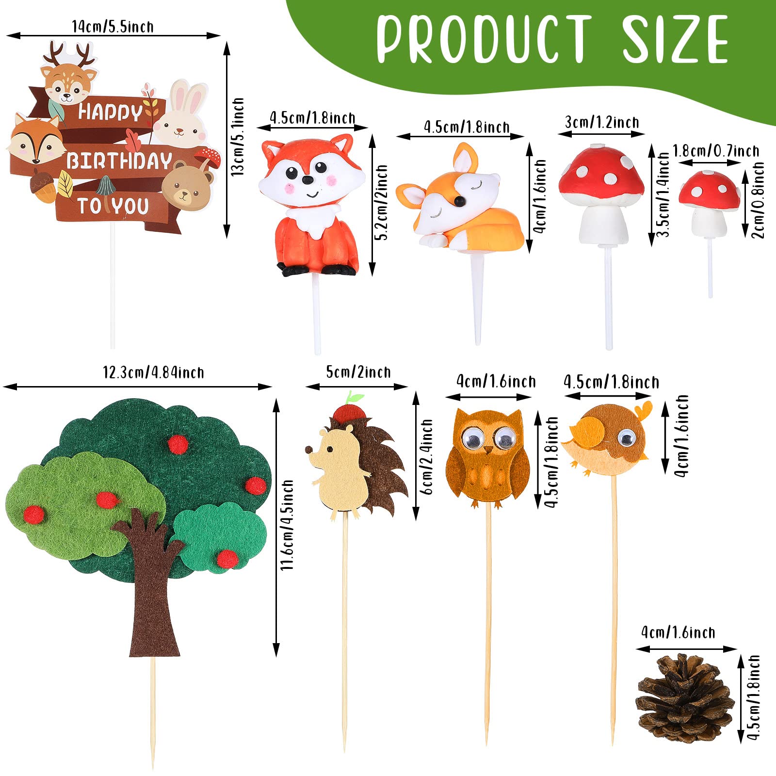 25 Pcs Woodland Animal Cake Toppers - Forest Theme Cupcake Picks with Deer, Fox & Raccoon - Felt Fondant Cake Decorations for Baby Shower, Kids Birthday Party - Perfect for Woodland-Themed Celebrations and DIY Cake Decorating