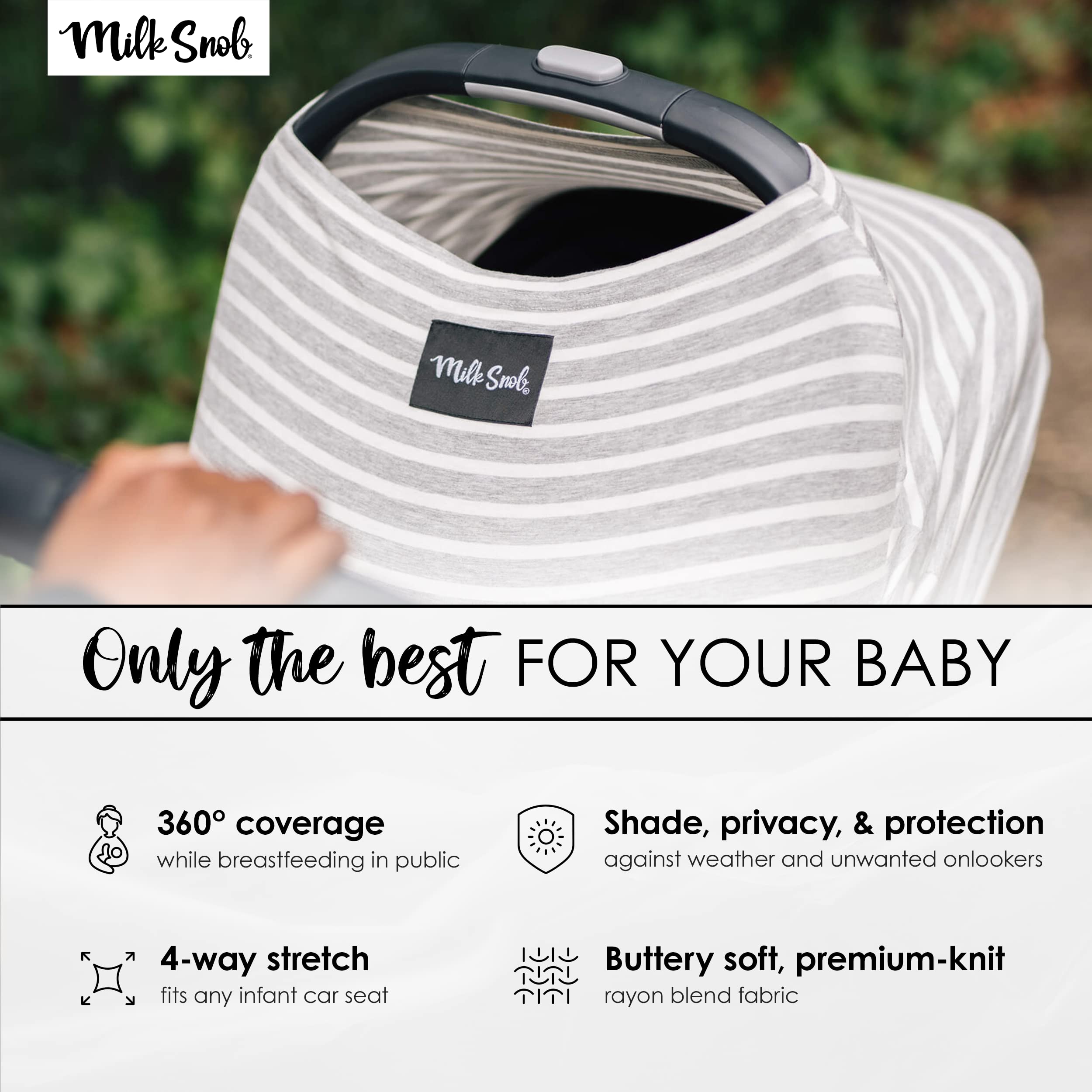 Milk Snob Original 5-in-1 Nursing Cover - Premium Baby Car Seat Cover, Stroller Canopy & High Chair Cover for Newborns - Breastfeeding Privacy Cover, Shopping Cart Protector & Lounger Canopy - Heather Gray Stripe - Perfect for Nursing, Travel & Outdoor Activities