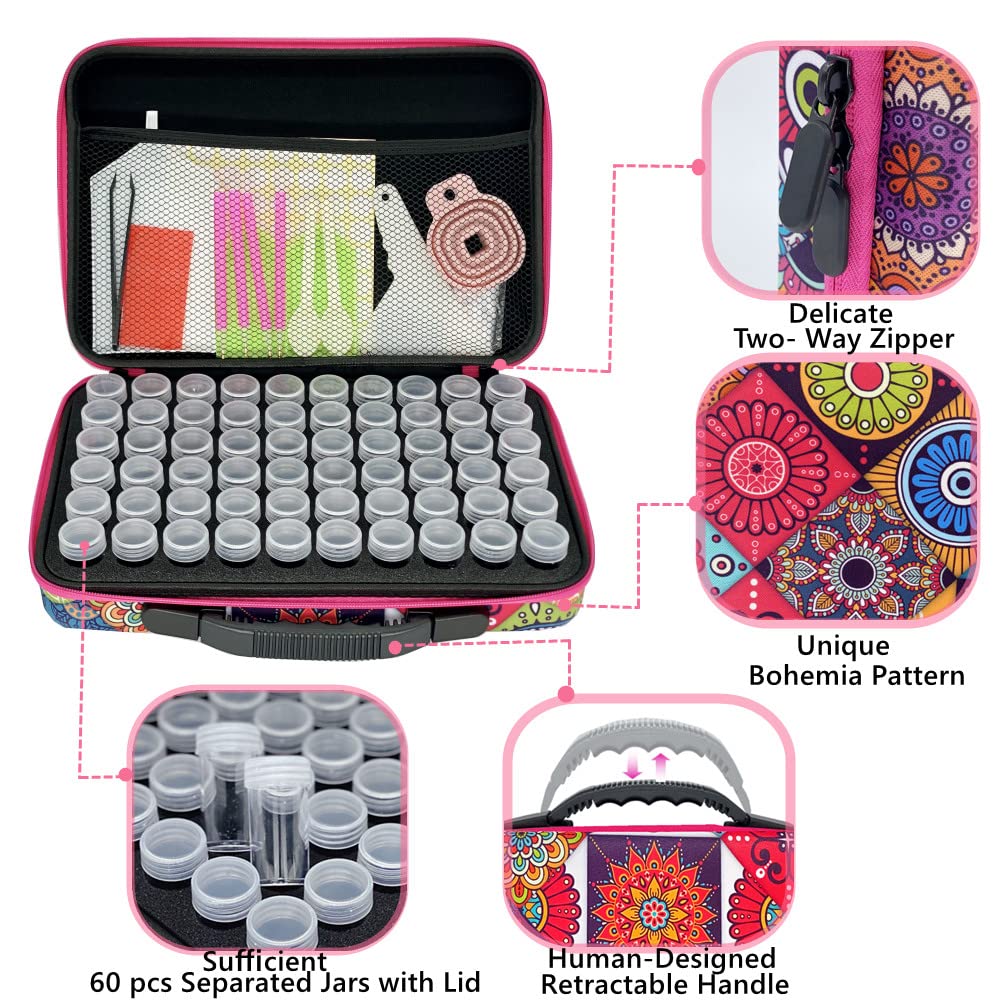 60-Slot Diamond Painting Storage Containers - Large Capacity 5D Diamond Art Accessories Kit for DIY Crafts, Jewelry & Rhinestone Organization | Perfect for Home Art Projects & Craft Room Storage (Bohemian Style)