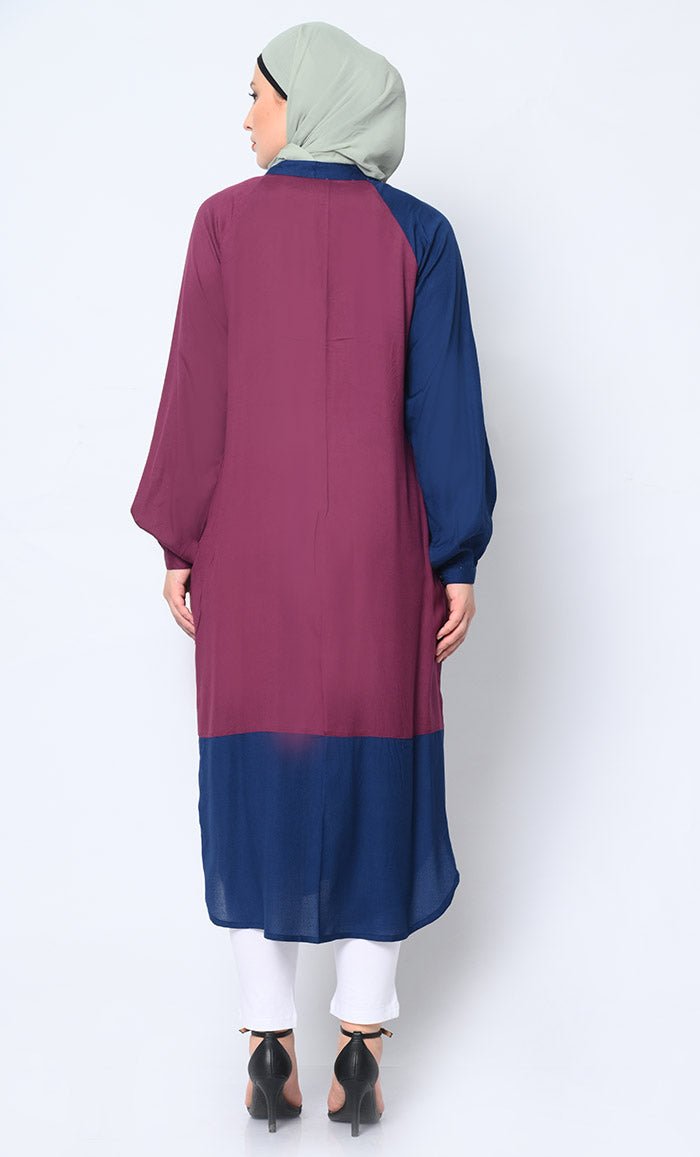 Stylish Women's Button Down Colorblocked Tunic Shirt with Pockets - Casual Office Wear & Spring Outfits