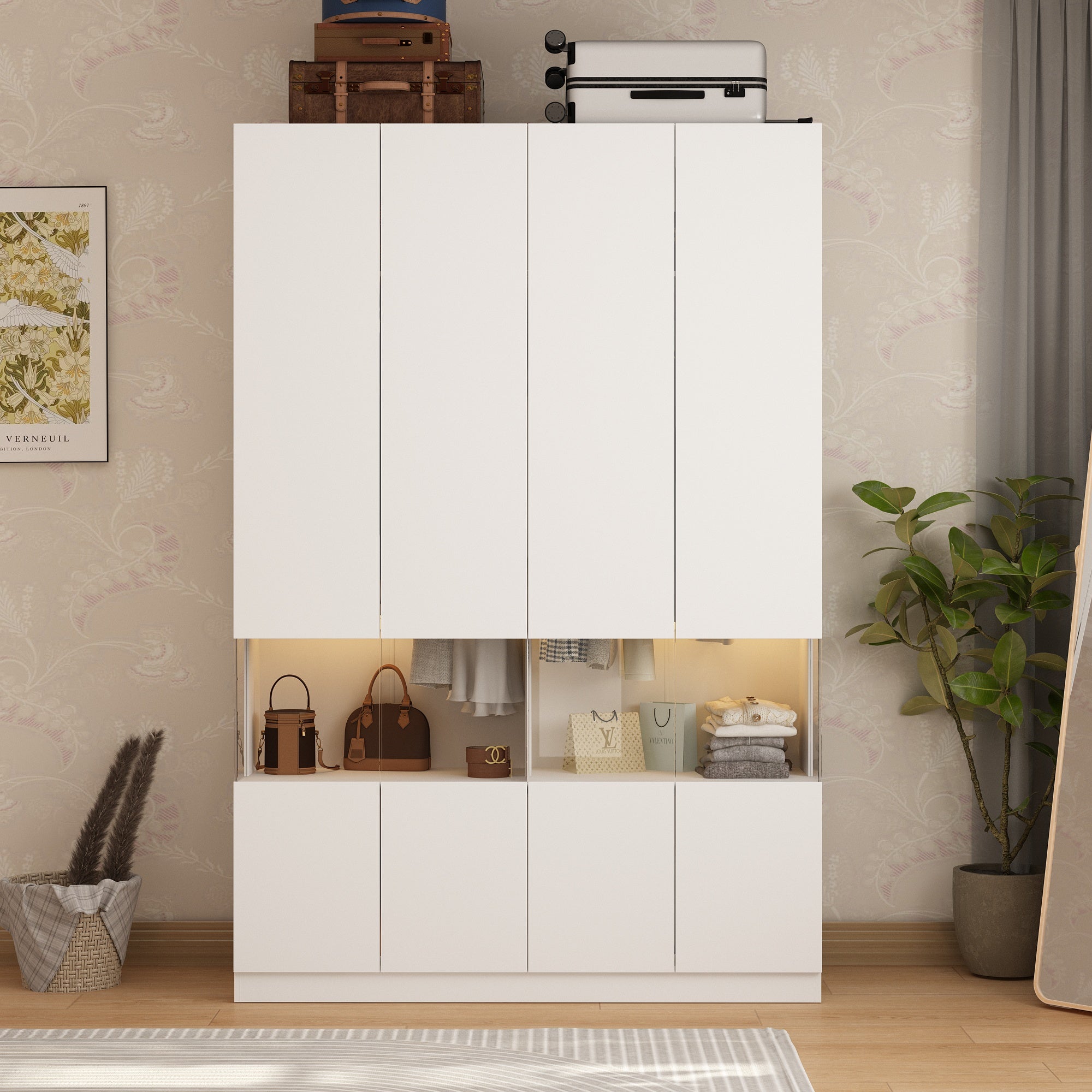 Modern Large Wardrobe with Adjustable LED Lighting - Spacious Closet Organizer for Bedroom, Walk-in Closet & Dressing Room