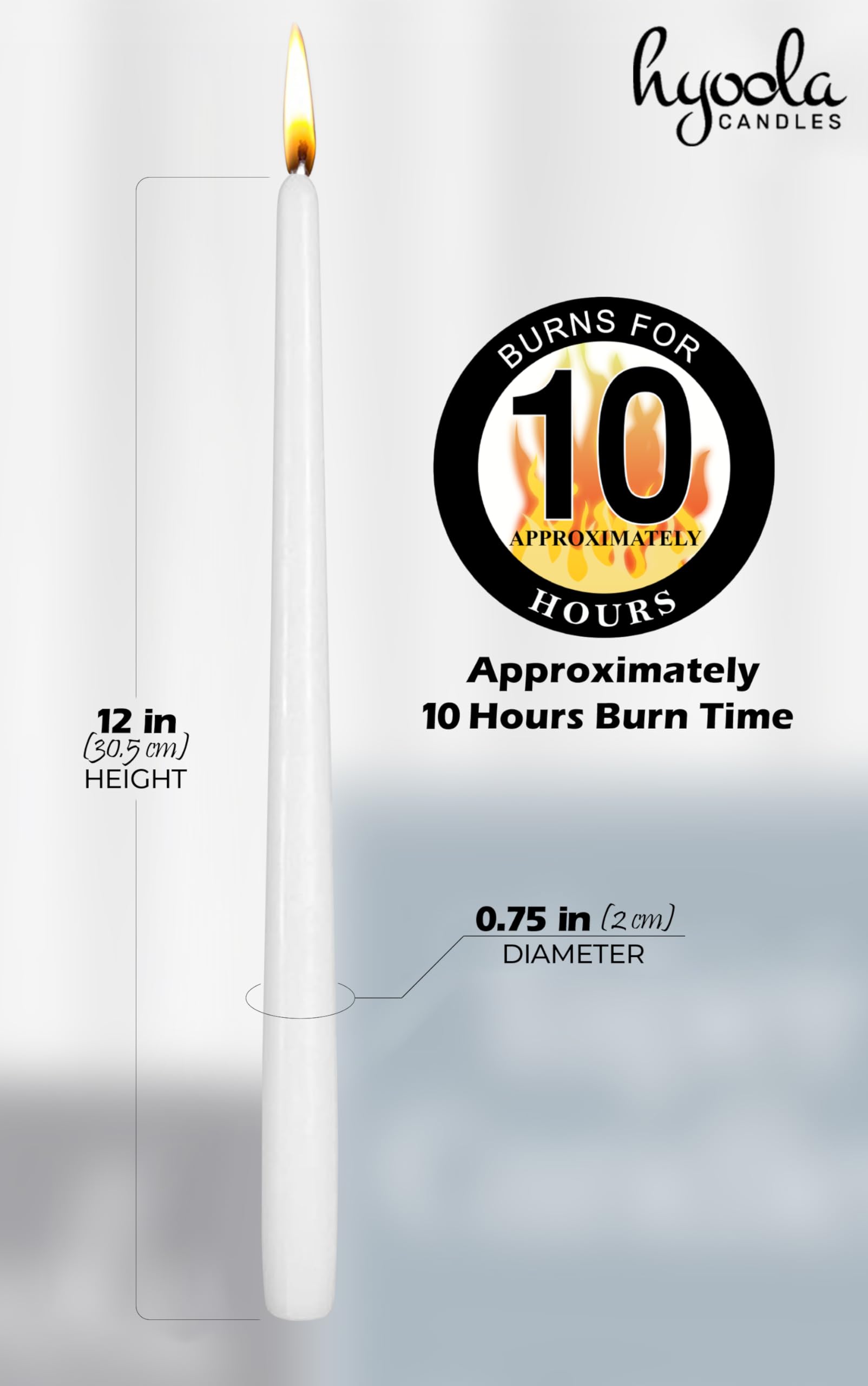 12 Pack 12 Inch White Unscented Taper Candles - Dripless Dinner Candles with Cotton Wicks - 10 Hour Burn Time - Perfect for Weddings, Holidays & Romantic Dinners