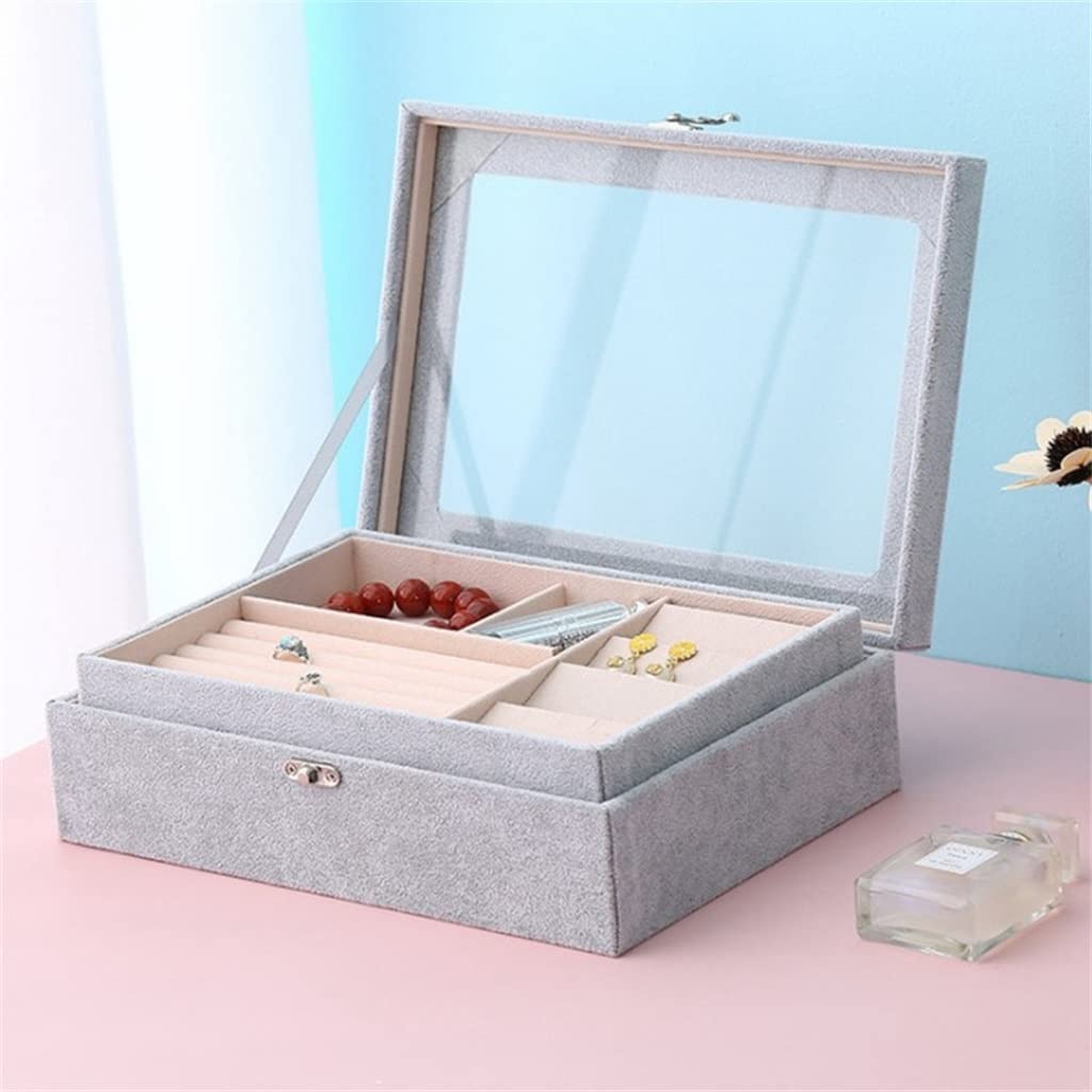 Portable Velvet Jewelry Box with Glass Display Tray - Jewelry Organizer for Rings, Earrings & Necklaces | Red Travel Jewelry Storage Case | Perfect for Travel, Gift Giving & Home Organization