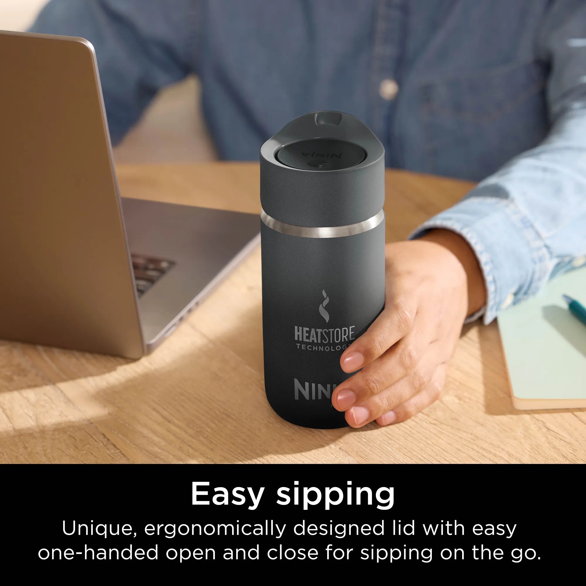 Ninja Sip Perfect 354ml Insulated Stainless Steel Water Bottle - Leak Proof, BPA Free, Keeps Drinks Hot/Cold for 24 Hours - Ideal for Gym, Hiking, Office & Travel