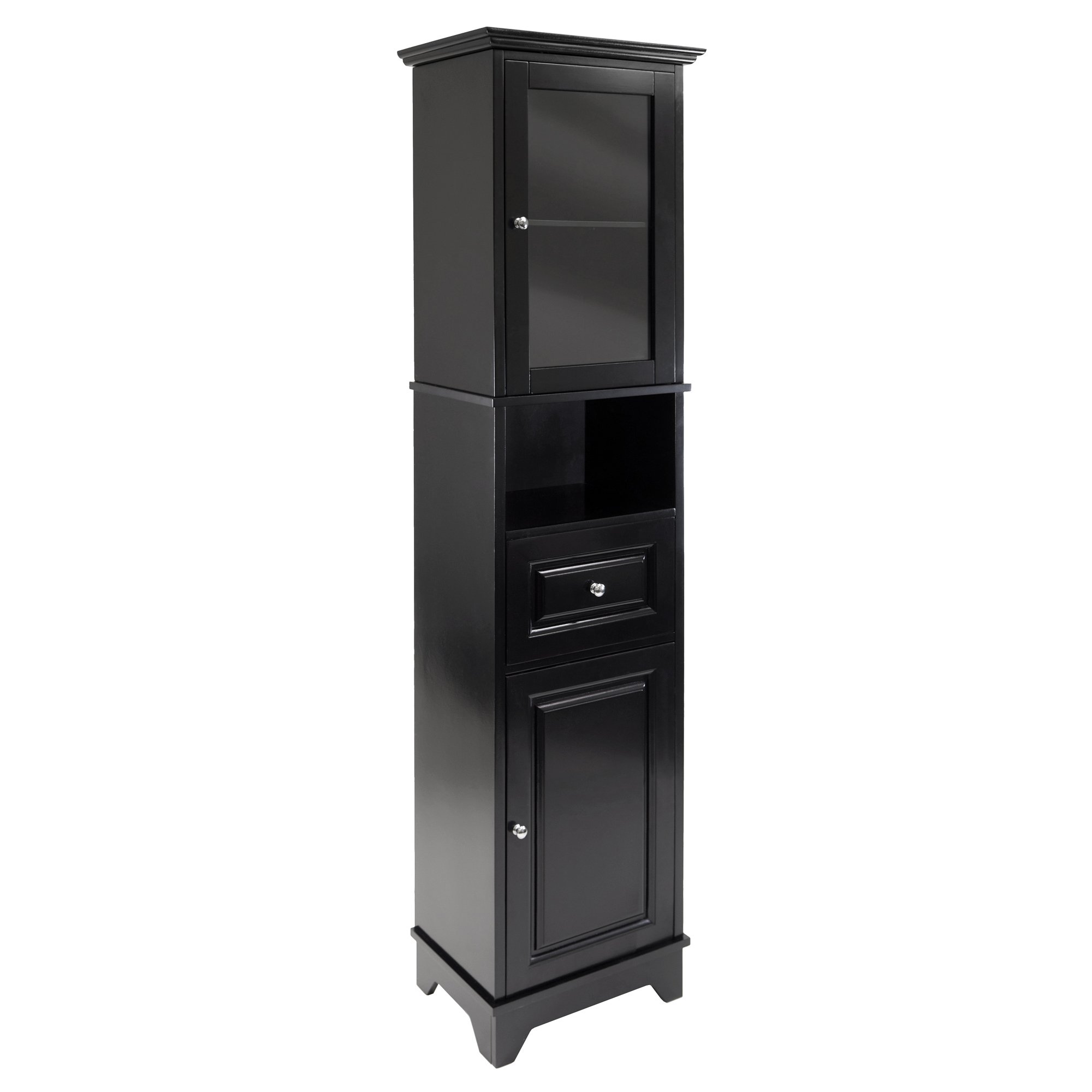 Winsome Wood Alps Tall Cabinet with Glass Door and Drawer - Stylish Storage for Living Room, Bedroom & Office - Perfect for Organizing Books, Decor & Essentials