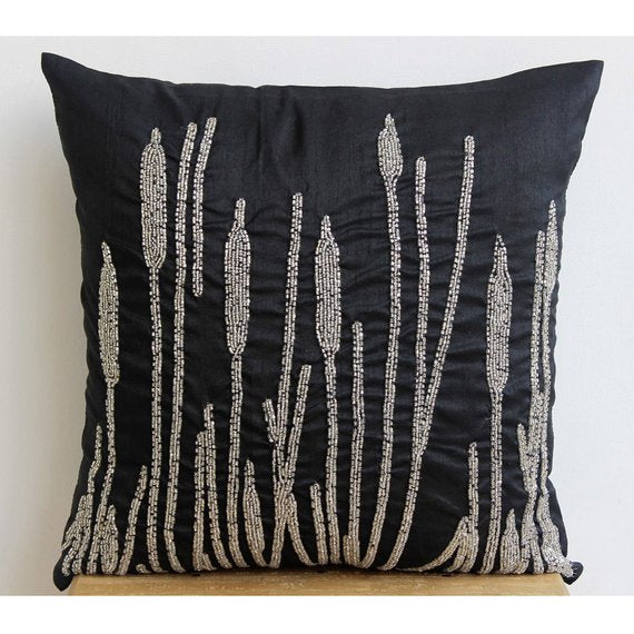 Black Beauty Black Art Silk Throw Pillow Cover - Elegant Home Decor for Sofa, Bed, Couch & Living Room