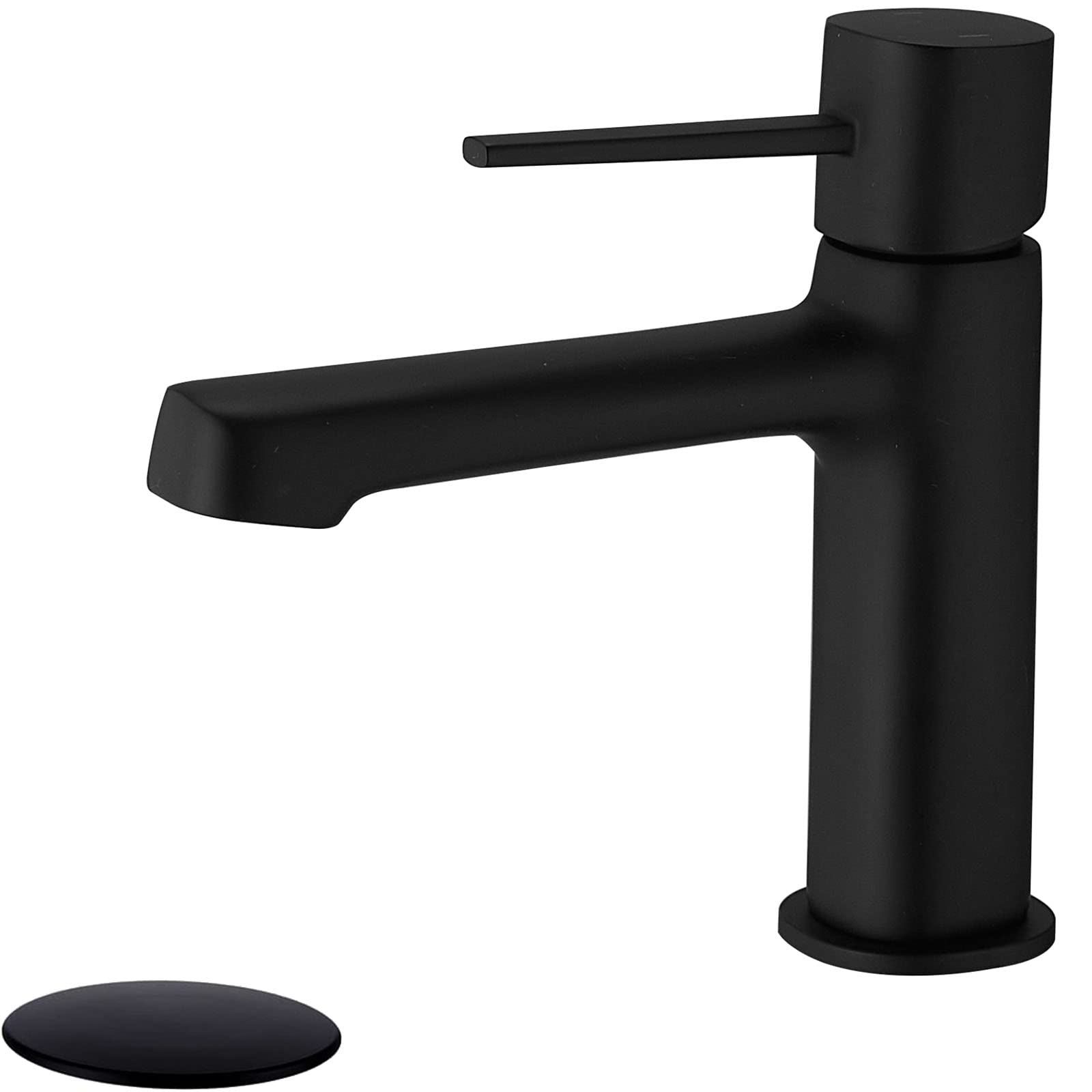 Matte Black Brass Bathroom Faucet with Pop-Up Drain - for Sink Basin & Lavatory