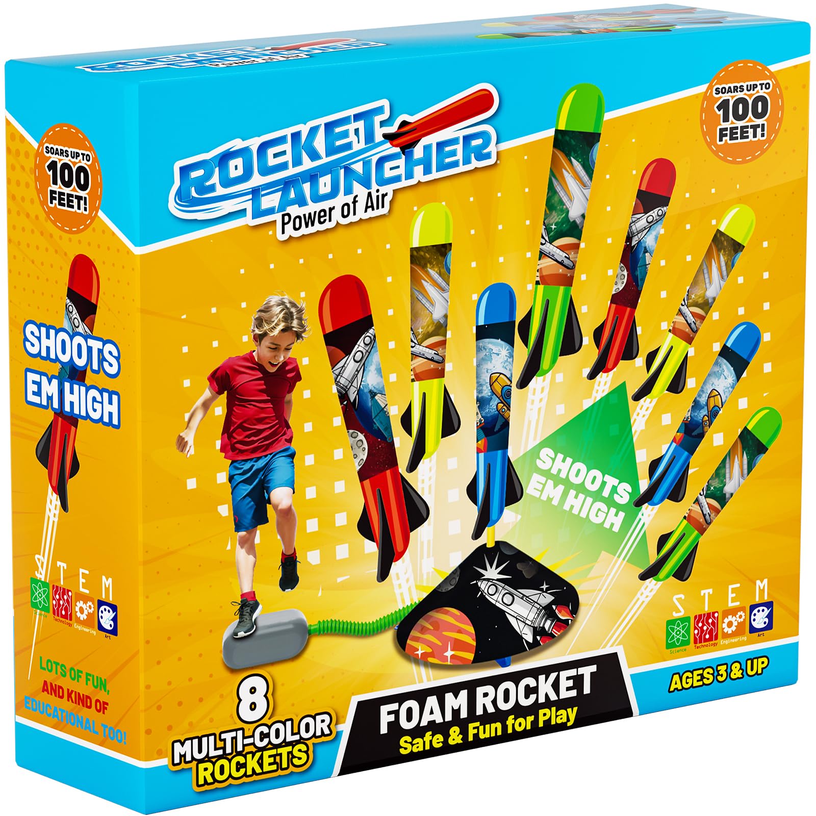 Best Kids Rocket Launcher Toy - Outdoor Foam Rocket Launcher with 8 Colorful Rockets, Adjustable Launch Stand & 100ft Flight Distance - Perfect Birthday Gift for Boys & Girls Ages 3+ - Fun Backyard, Park & Outdoor Play Toy