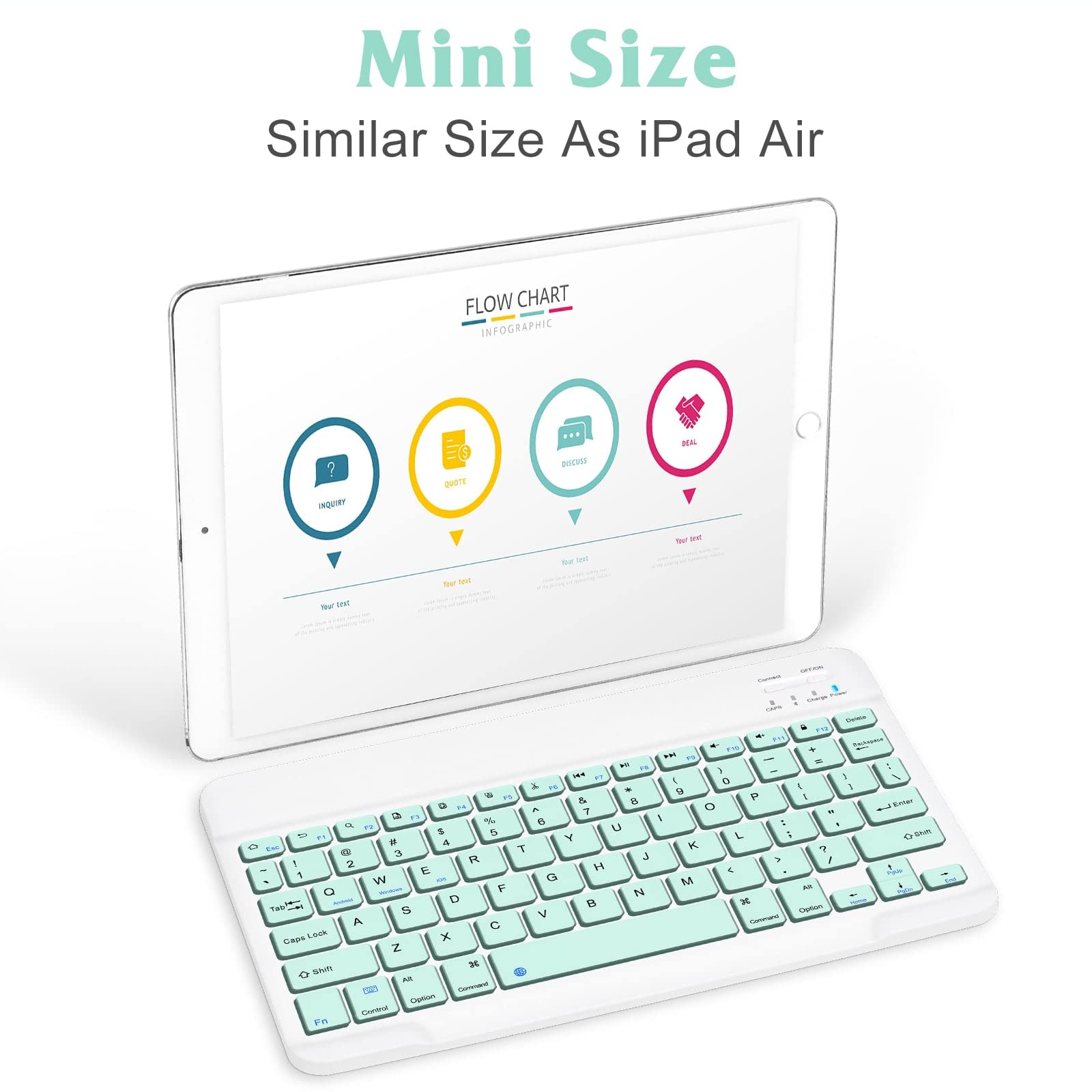 Rechargeable Bluetooth Keyboard and Mouse Combo - Ultra Slim Full-Size Wireless Keyboard with Ergonomic Mouse for Microsoft Surface Duo, Mac, iPad, Tablet, PC & Laptop - Teal | Perfect for Office Work, Home Use & Travel