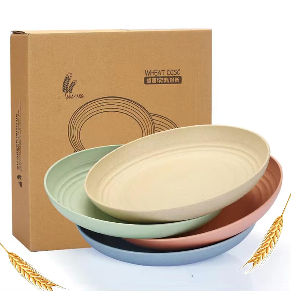 9 Inch Unbreakable Wheat Straw Dinner Plates - BPA Free, Dishwasher Safe, Reusable Plastic Plates for Cereal, Salad & Kids Meals | Perfect for Kitchen, Camping, Picnics & Outdoor Dining