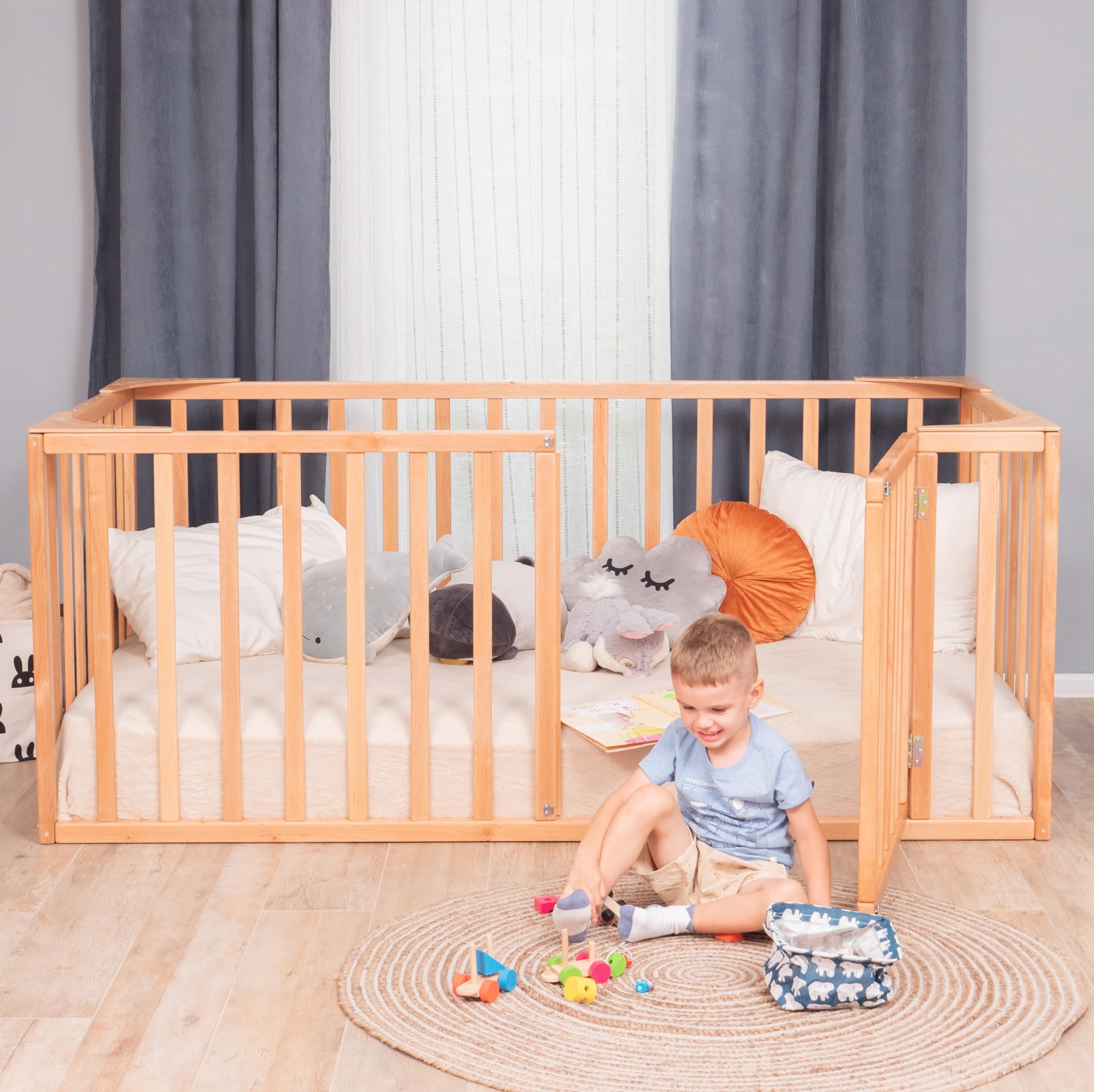 Montessori Toddler Floor Bed - Twin, Full, Queen & King Size Wooden Beds for Kids 1-4 Years | European Made Solid Wood Frame | Perfect for Montessori Rooms, Daycare Centers & Nursery Decor (Model 20)