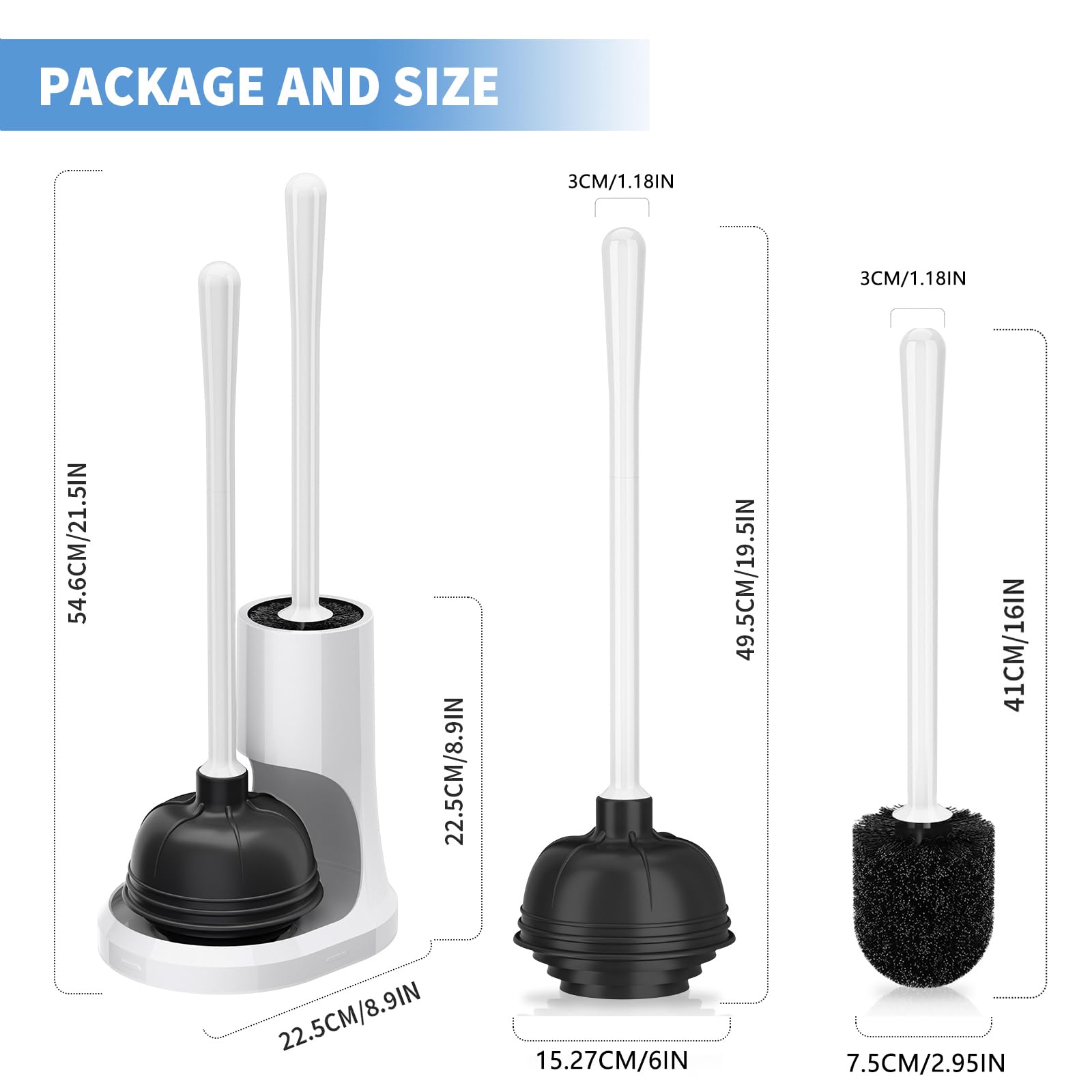 Uptronic 2-in-1 Toilet Plunger and Brush Set with Holder - Heavy Duty Bathroom Cleaning Combo with Modern Caddy Stand (White, 2 Pack) - Perfect for Toilet Cleaning, Bathroom Maintenance & Home Hygiene