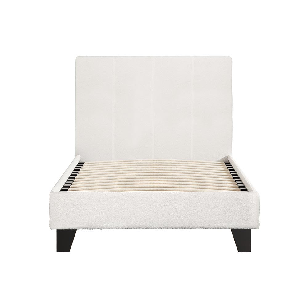 Coogee Single Bed Frame - Soft White Bouclé Fabric Platform Bed for Small Spaces | Perfect for Kids Rooms, Guest Bedrooms & Studio Apartments