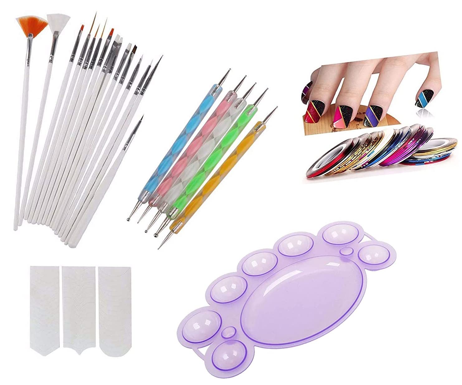 Professional 15-Piece Nail Art Kit - Nail Brushes, Dotting Pens, Striping Tapes, Tip Guide & Mixing Plate for Salon & DIY Manicure - Perfect for Home, Travel & Professional Nail Artists (Multicolor)