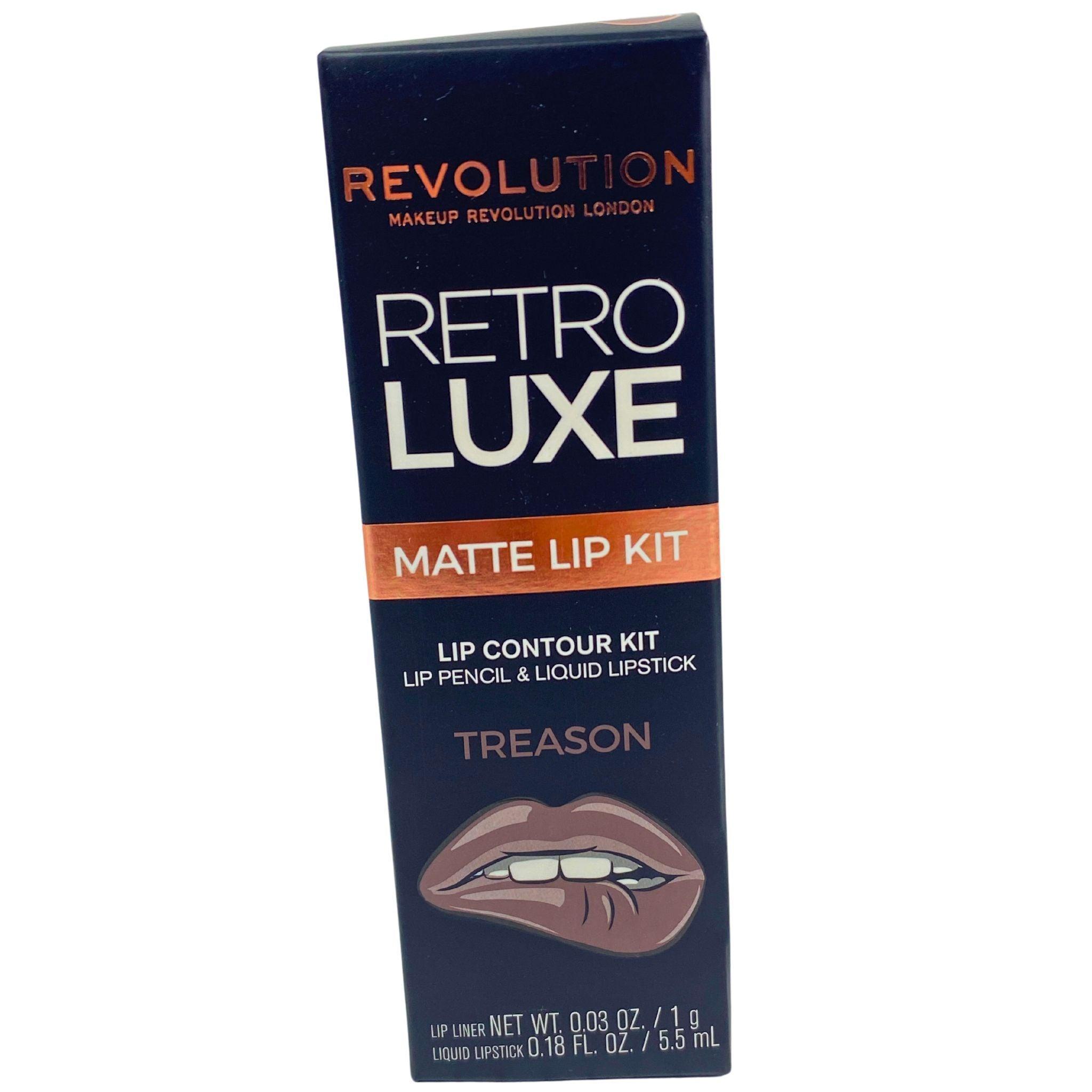 Revolution Retro Luxe Matte Lip Kit - 72 Pcs Lip Contour Kit with Lip Pencil & Liquid Lipstick in TREASON Shade | Perfect for Party Makeup, Cosplay, and Special Occasions