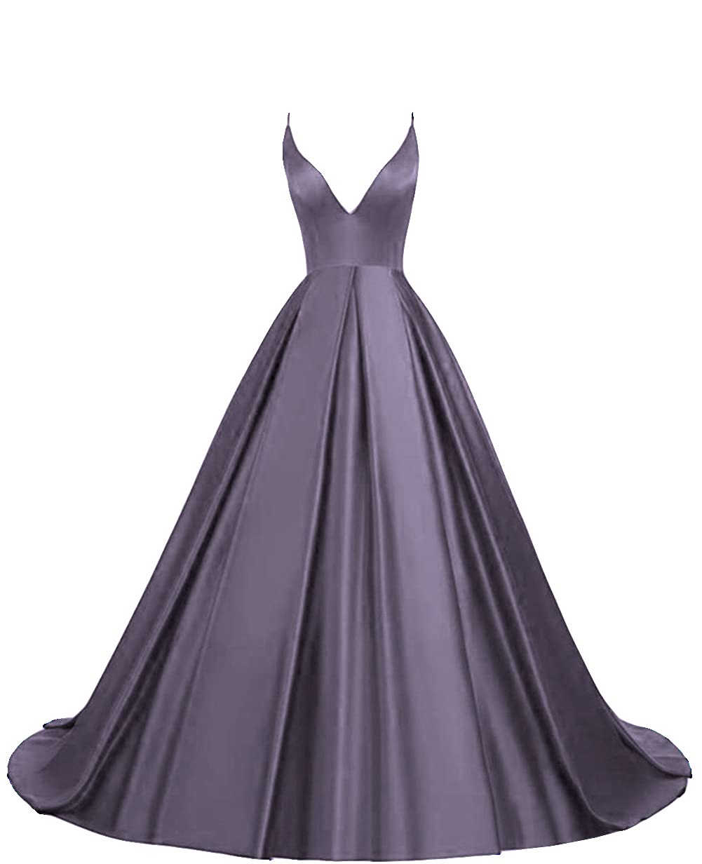 Elegant Dark Purple Satin A-Line Evening Dress for Women - Criss Cross Straps, Sleeveless V-Neck Long Party Gown | Perfect for Prom, Cocktail Parties & Formal Events
