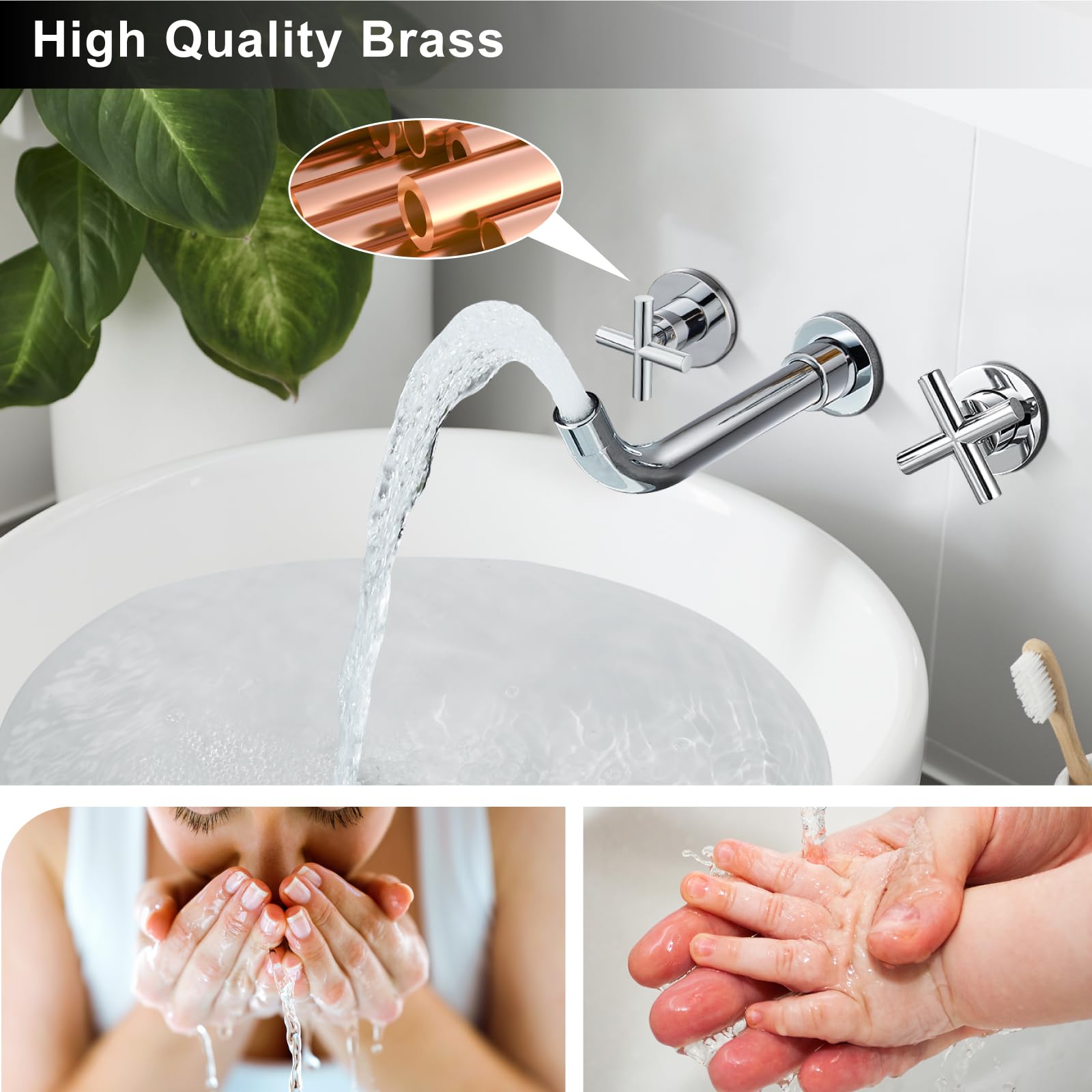 Midanya Double Handle Bathroom Sink Faucet - 3 Hole Widespread Mixer Tap for Vanity, Polish Chrome - Perfect for Modern Bathrooms
