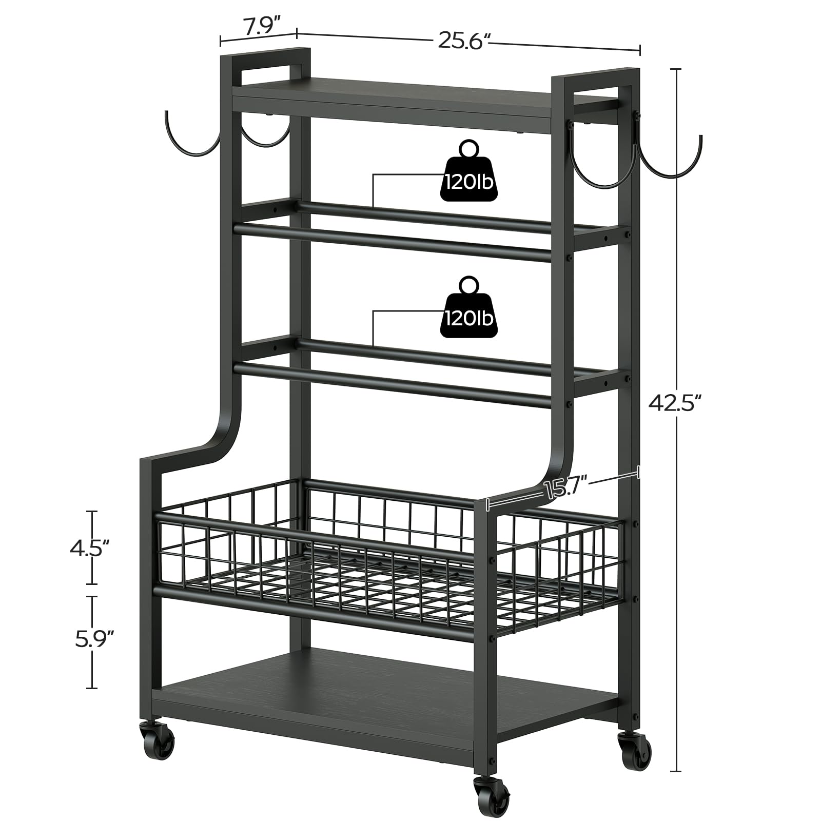 Heavy Duty Dumbbell Rack with Wheels - Adjustable Home Gym Storage Organizer for Dumbbells, Kettlebells, Yoga Mats & Foam Rollers - Space Saving Fitness Equipment with Hooks (Black YL01BK) - Perfect for Home Gym, Garage Workouts & Commercial Fitness Centers