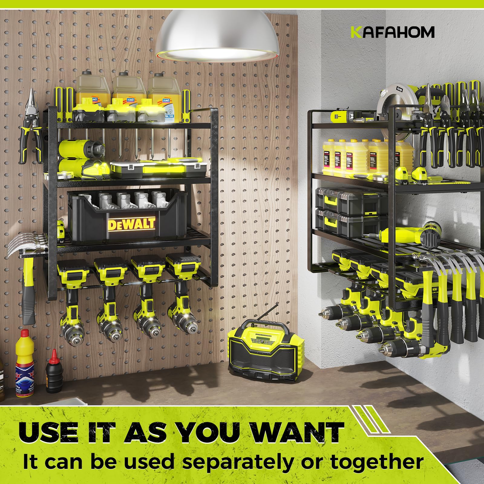 KAFAHOM 8 Drill Holder Wall Mount Tool Organizer - 4 Layer Garage Storage Rack for Power Tools, Screwdrivers, Pliers & Hammers | Perfect for Workshop, Garage & DIY Projects