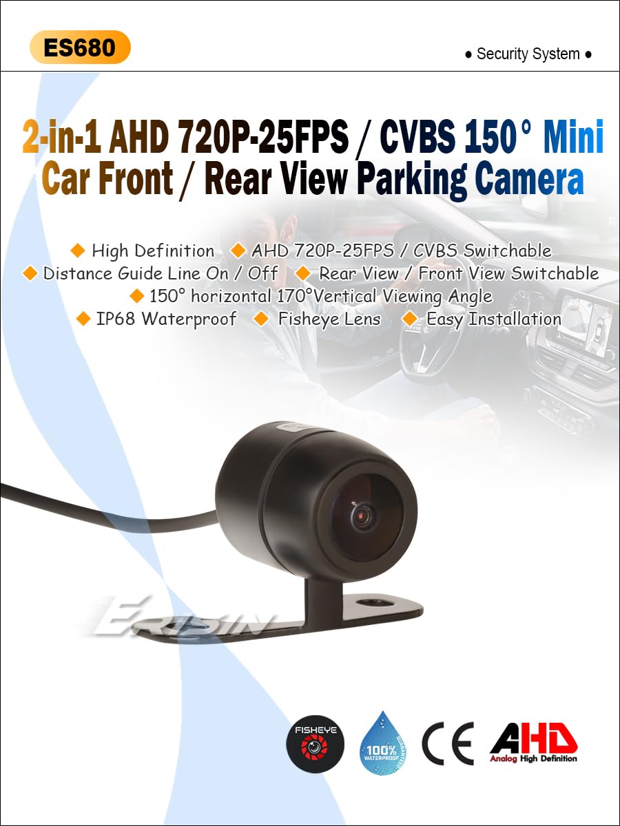2-in-1 AHD/CVBS 170° Wide Angle Waterproof Universal Car Backup Camera with Distance Guide Lines - Front/Rear View Reversing System for Safe Parking & Night Driving