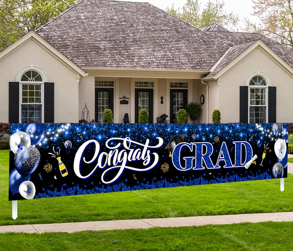 2025 Graduation Party Decorations - Congrats Grad Yard Sign & Banner for Class of 2025 - Blue & Black Graduation Supplies - Perfect for Outdoor Celebrations & Photo Backdrops