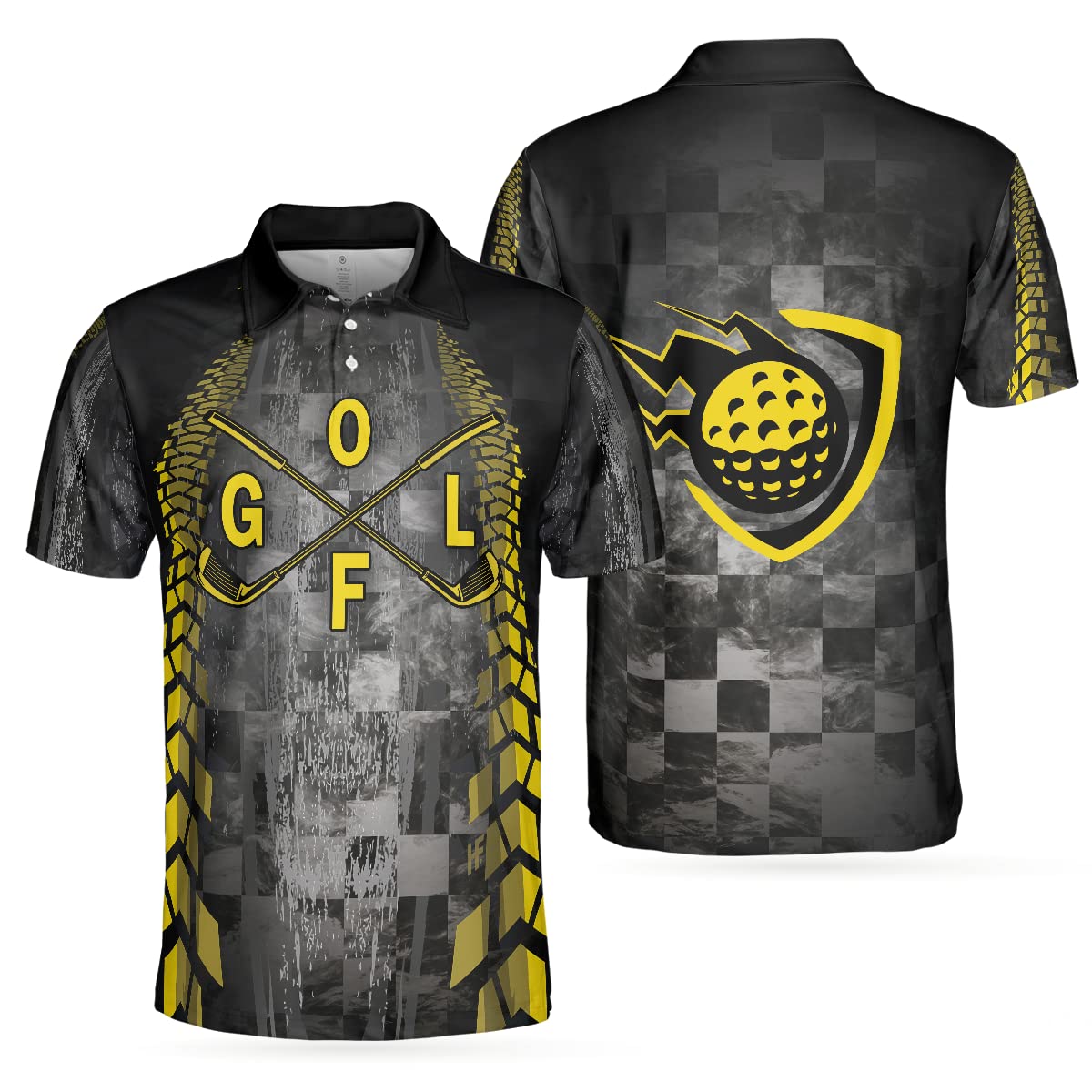 HYPERFAVOR Men's Golf Polo Shirts - Breathable Short Sleeve Performance Shirt with Yellow Pattern - Perfect for Golf, Casual Wear & Outdoor Activities