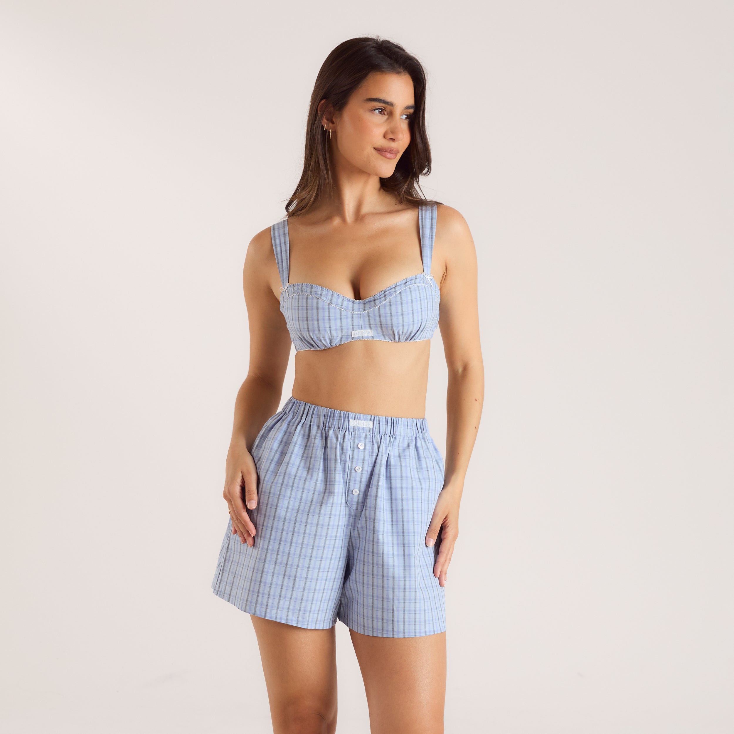 Checked Cotton Bralette - Comfortable Blue Bralette for Women | Perfect for Yoga, Lounge & Everyday Wear