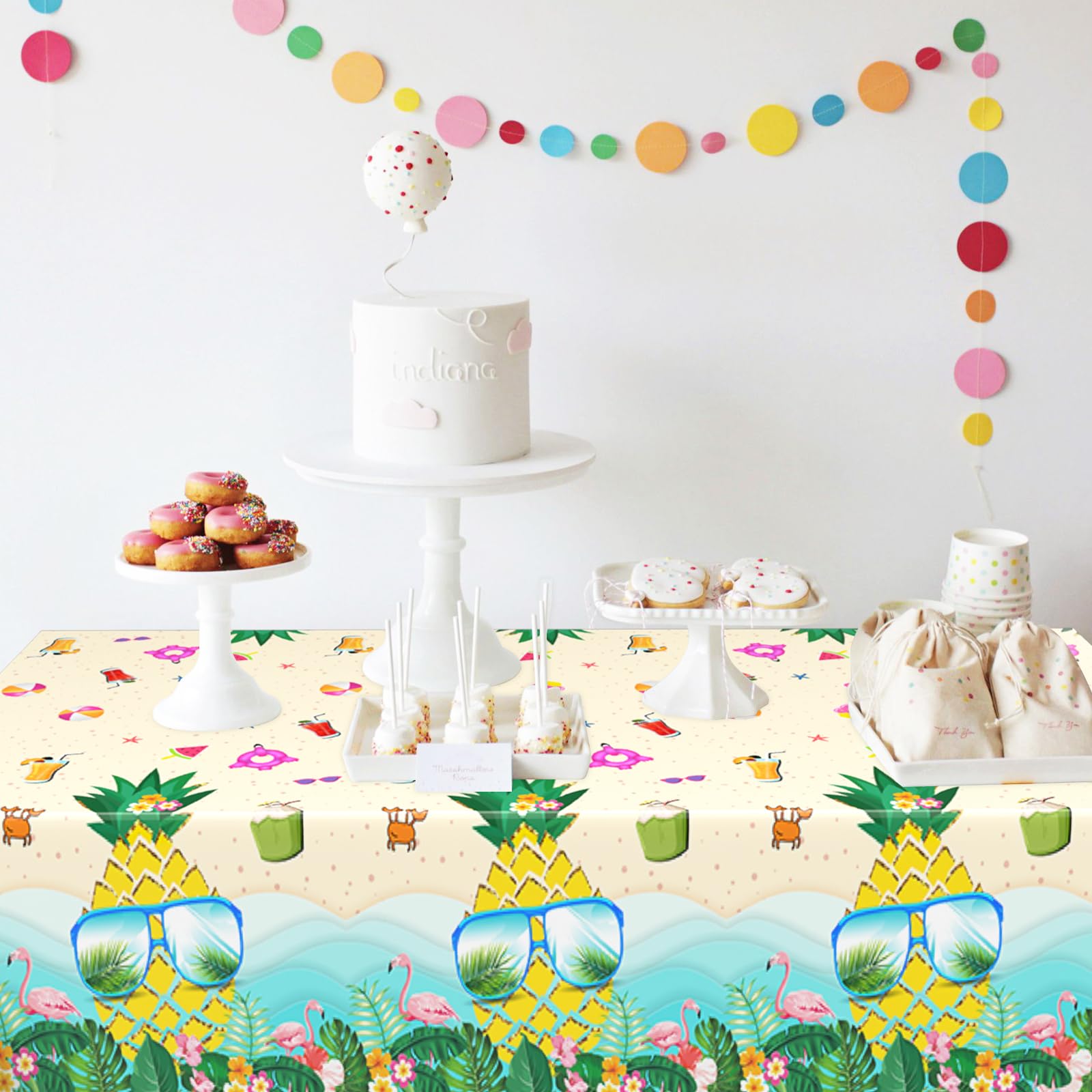 Wpensky Hawaiian Tablecloth - 1PC Tropical Pineapple Luau Disposable Plastic Table Cover for Tiki Party, Birthday & Summer Festivals | Perfect for Beach Parties, BBQ Gatherings & Hawaiian-Themed Decorations