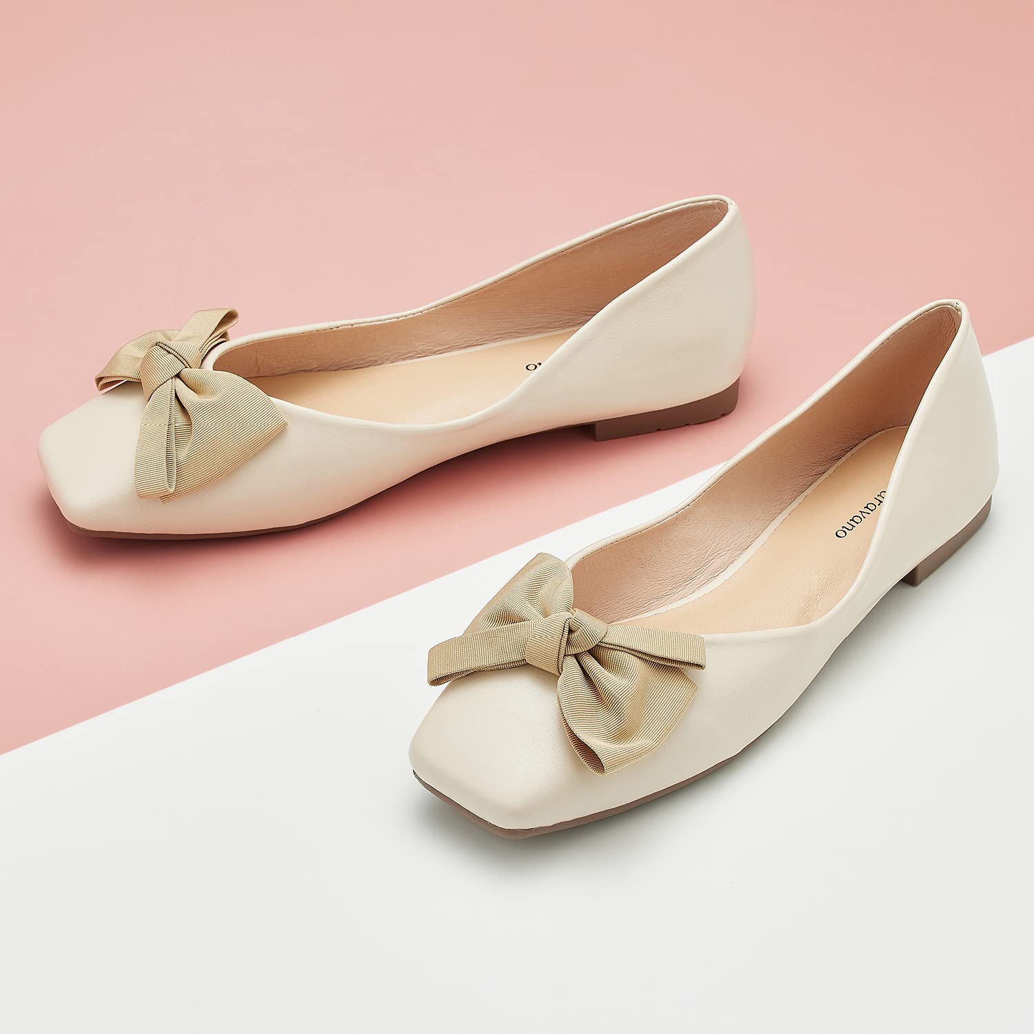 C.Paravano Women's Square Toe Leather Ballet Flats - Slip On Comfortable Casual Shoes for Work, Office & Everyday Wear