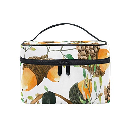 Large Women's Makeup Bag with Acorns and Leaves Design - Train Toiletry Storage Case, Portable Zipper Pouch for Cosmetics, Coins & Travel Essentials | Perfect for Women & Girls' Daily Use, Traveling and Gift Giving