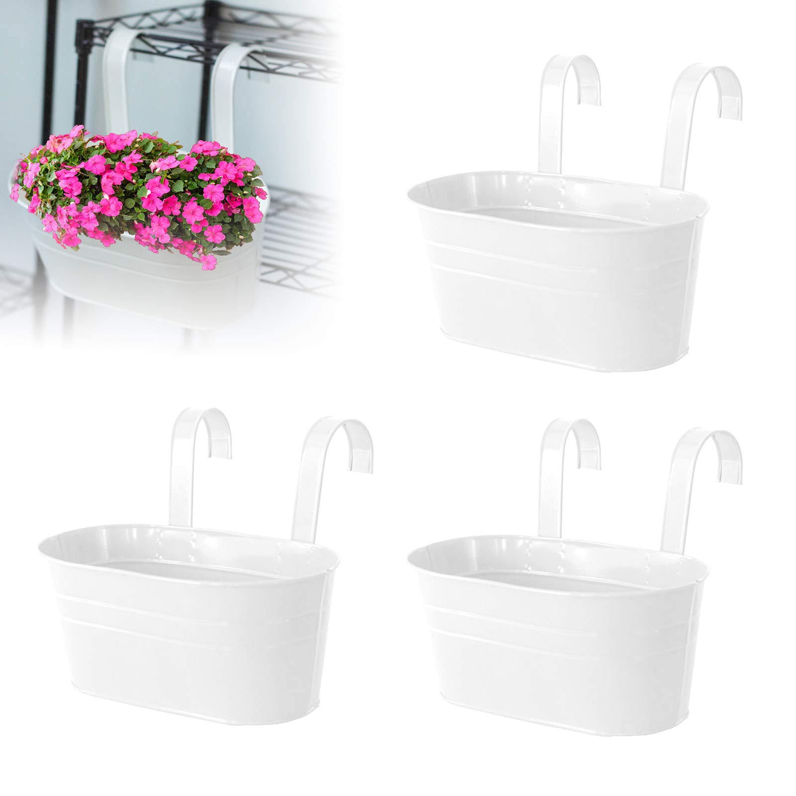 Iron Plant Hanger for Balcony, Patio & Fence - White