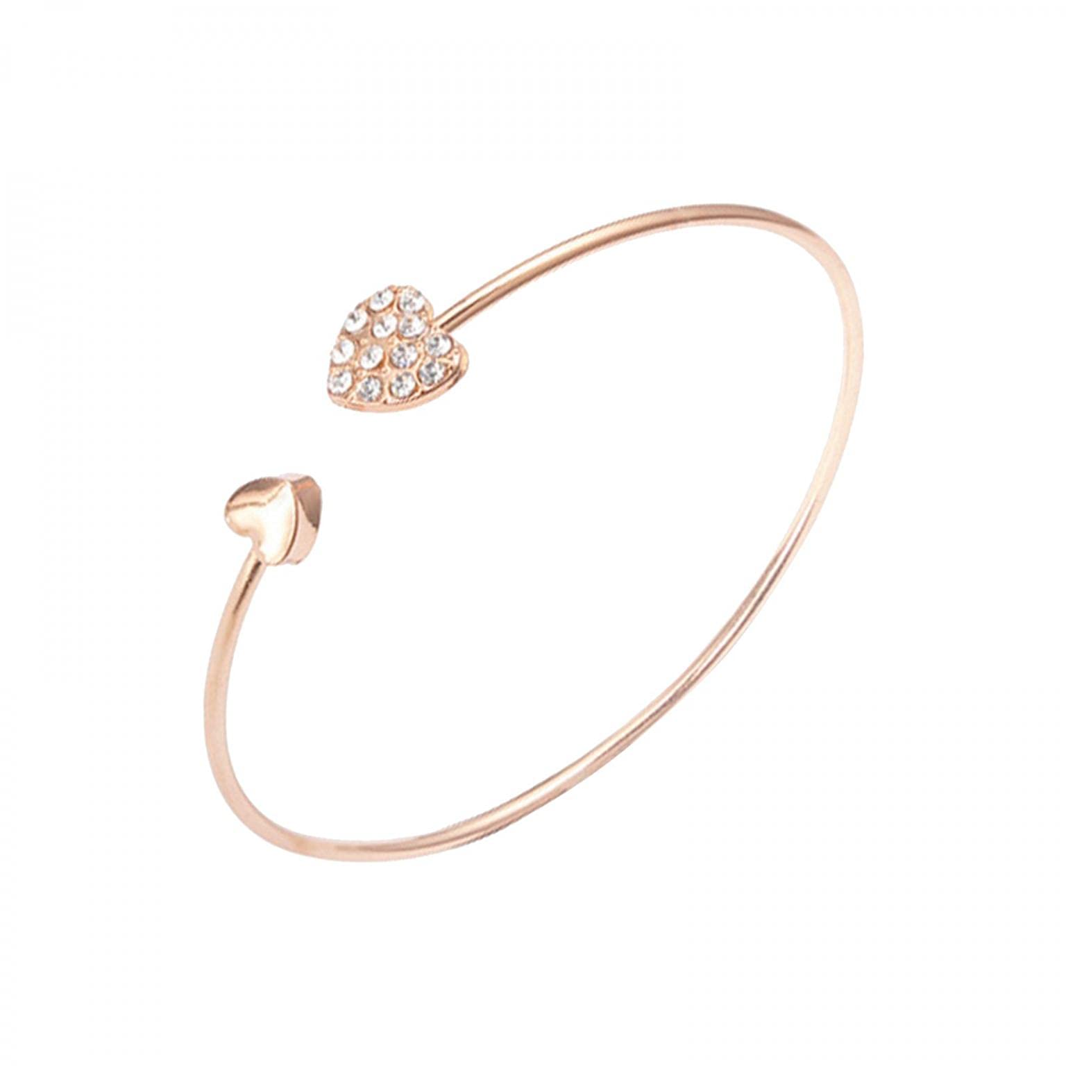 2 Pcs Heart Shaped Open Cuff Bangle Bracelet - Adjustable Love Charm Bracelet for Women & Girls - Perfect Gift for Daughter, Sister, Friend, Mom & Grandma - Birthday, Anniversary, Valentine's Day Jewelry Gift Idea