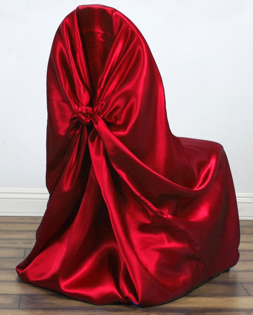 25-Pack Satin Universal Self-Folding Chair Covers with Tie Backs for Wedding, Banquet, Birthday Party Decorations - Apple Red | Elegant Event Seating Solution for Indoor/Outdoor Celebrations